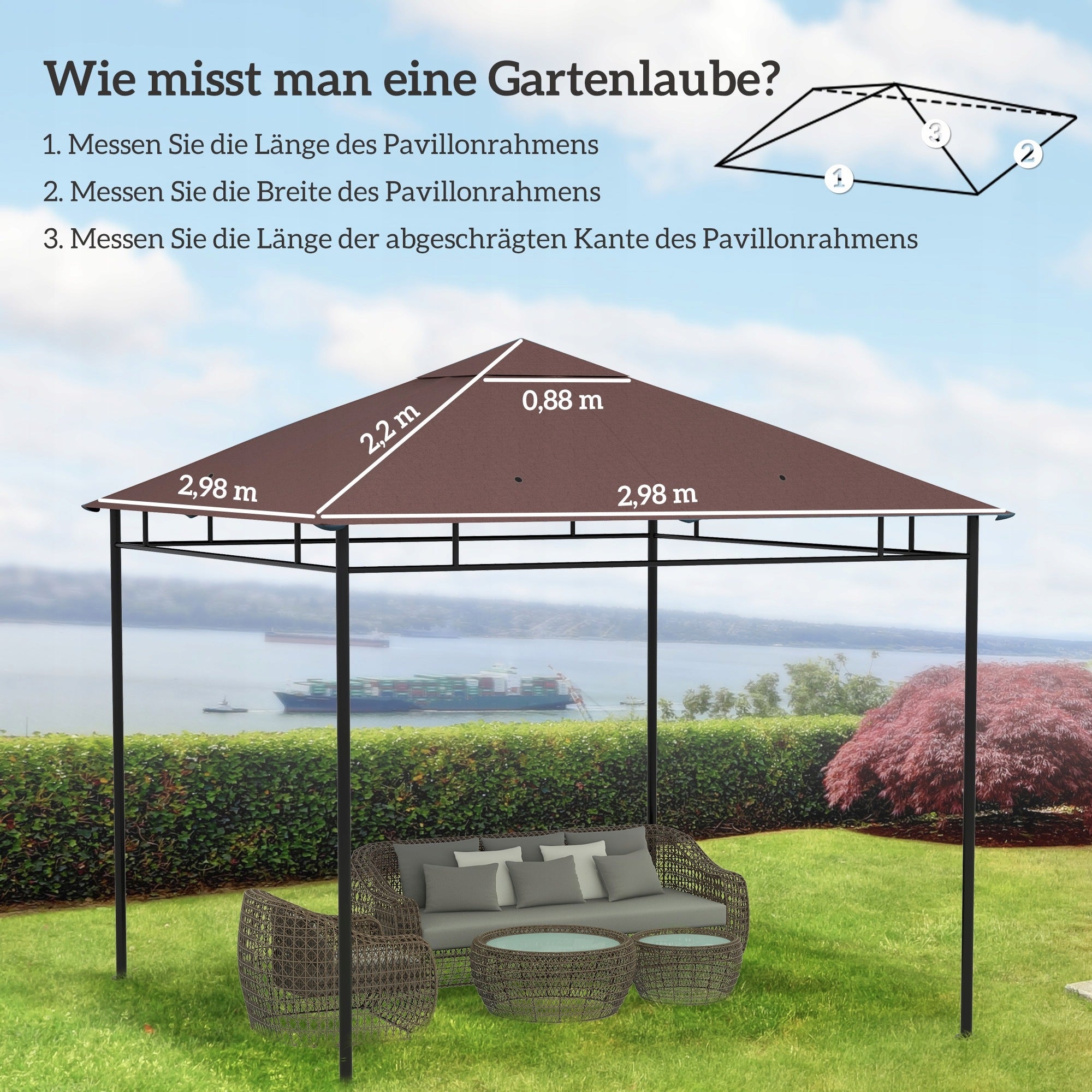 Outsunny Gazebo roof 3x3m, hydrophobic, replacement roof polyester coffee Length 300 m