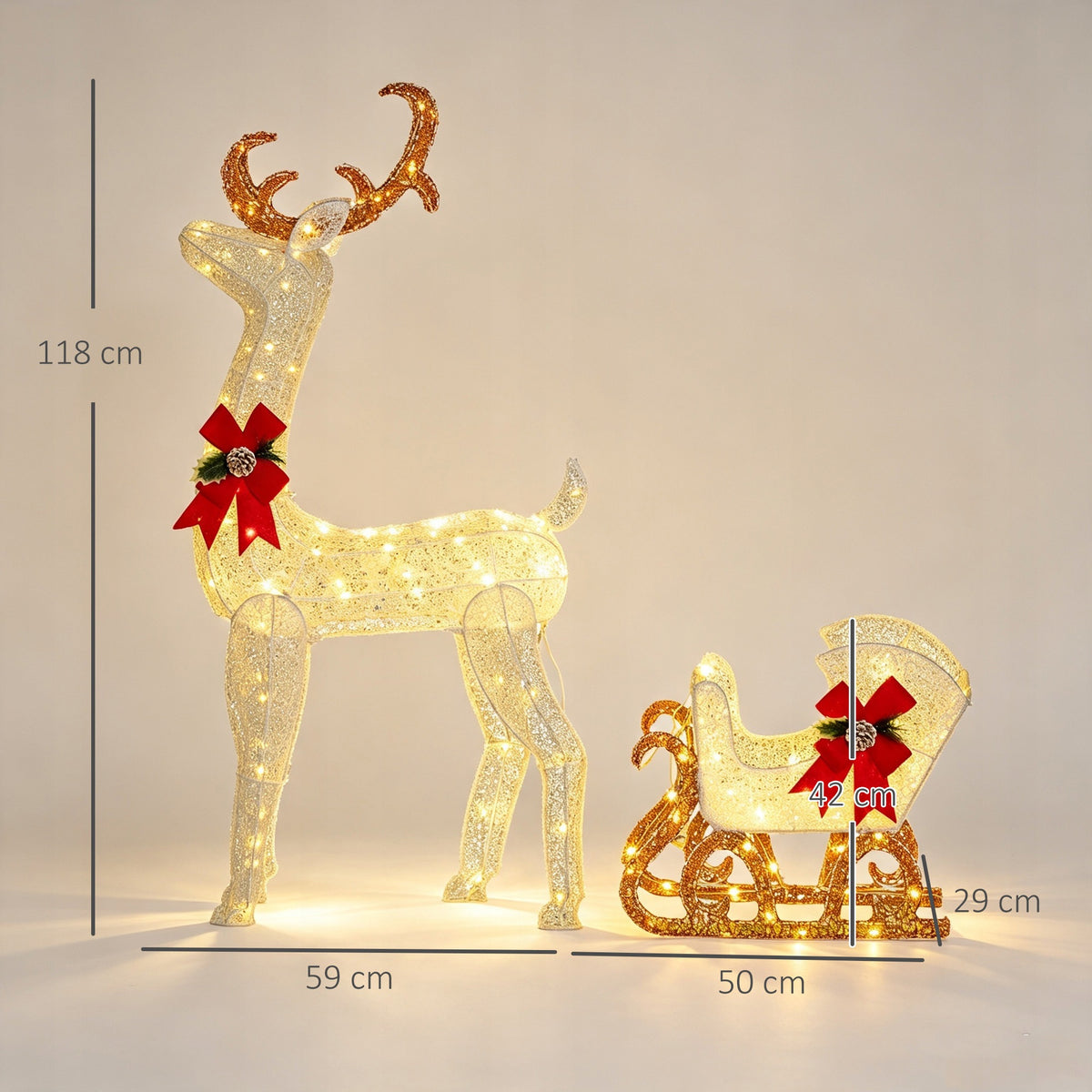 Outsunny LED Reindeer and sled, Christmas decoration, 170 lights Packaging status original