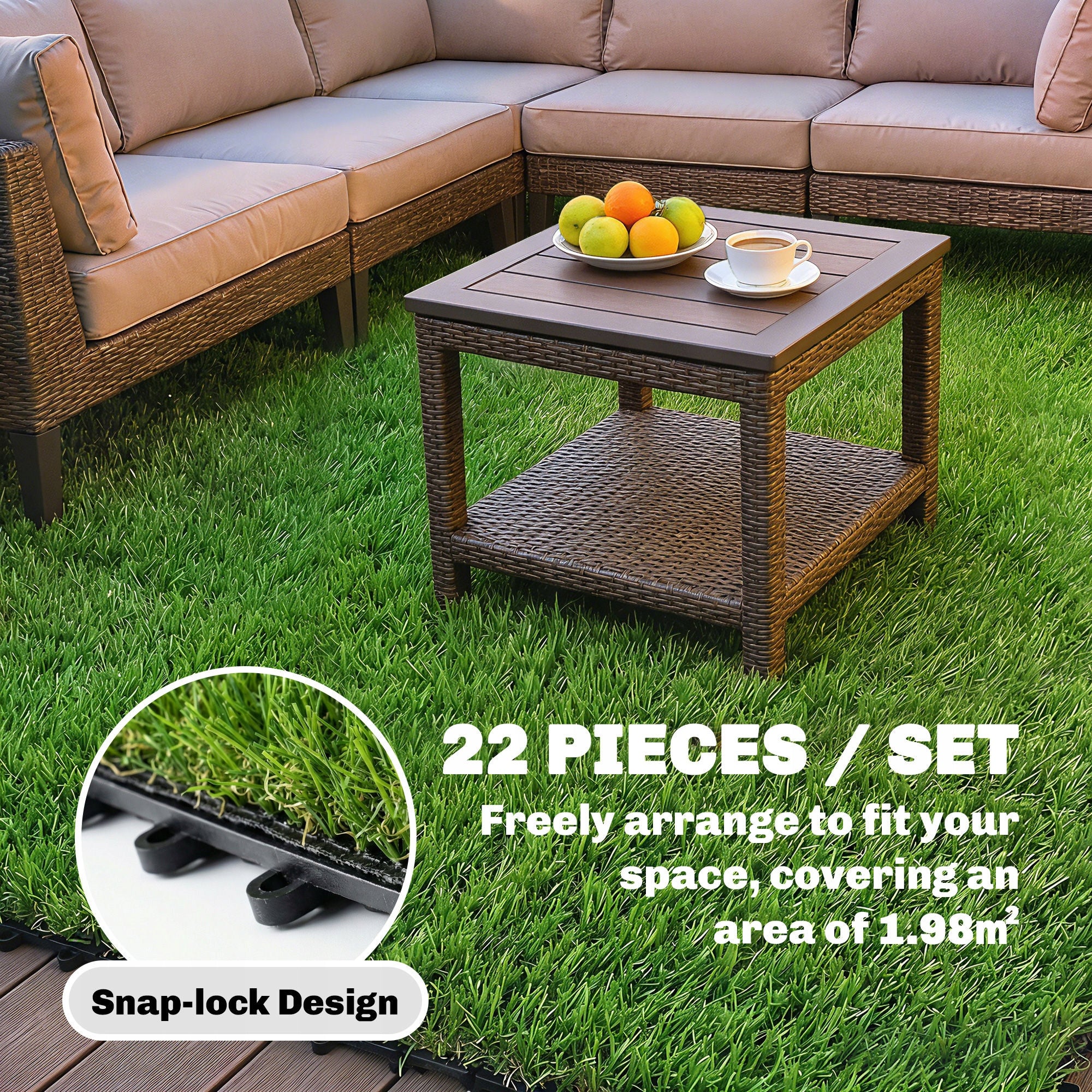 Outsunny Set of 22 Artificial Grass 30x30 cm with Drainage System Length 30 m