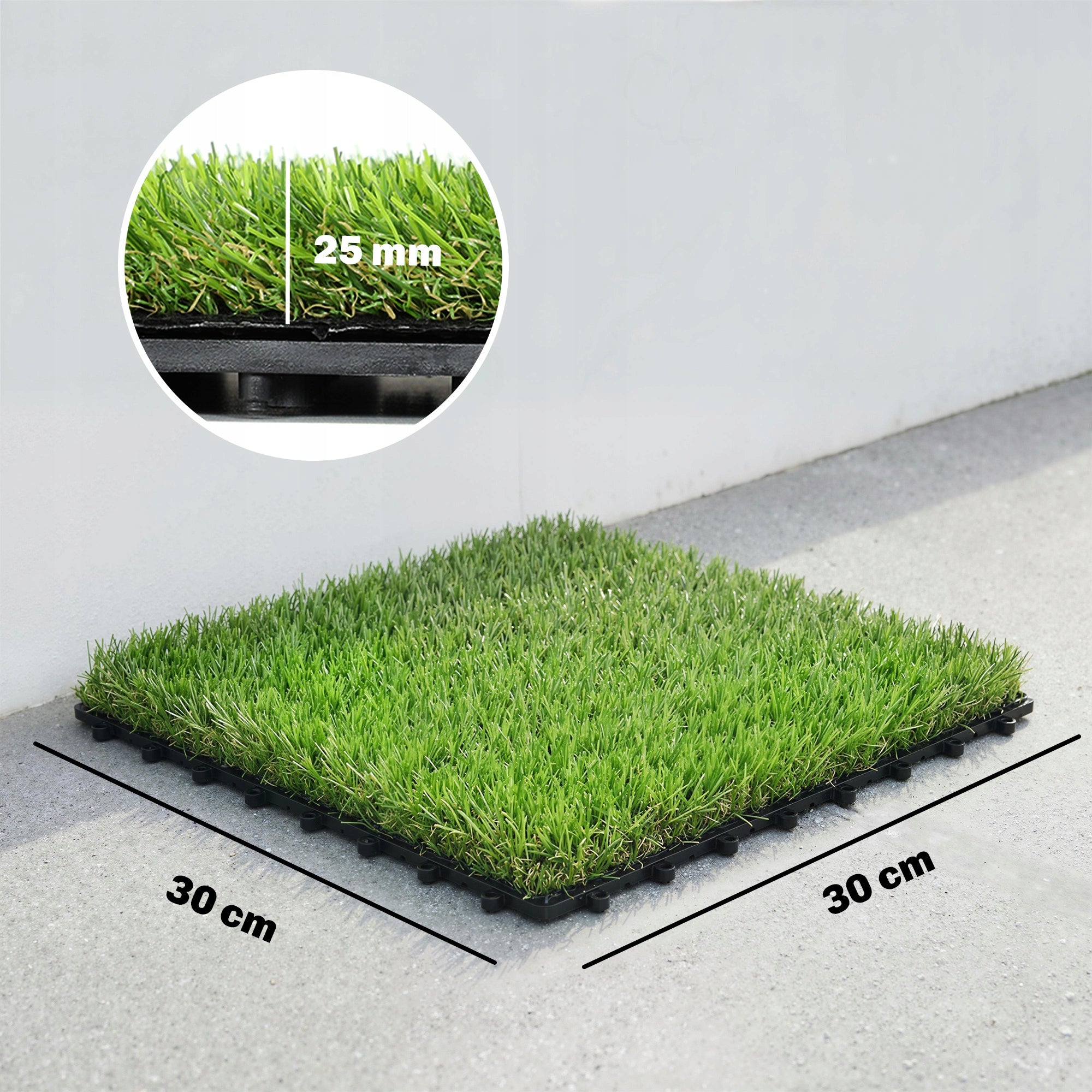 Outsunny Set of 22 Artificial Grass 30x30 cm with Drainage System Thickness 2.5 mm