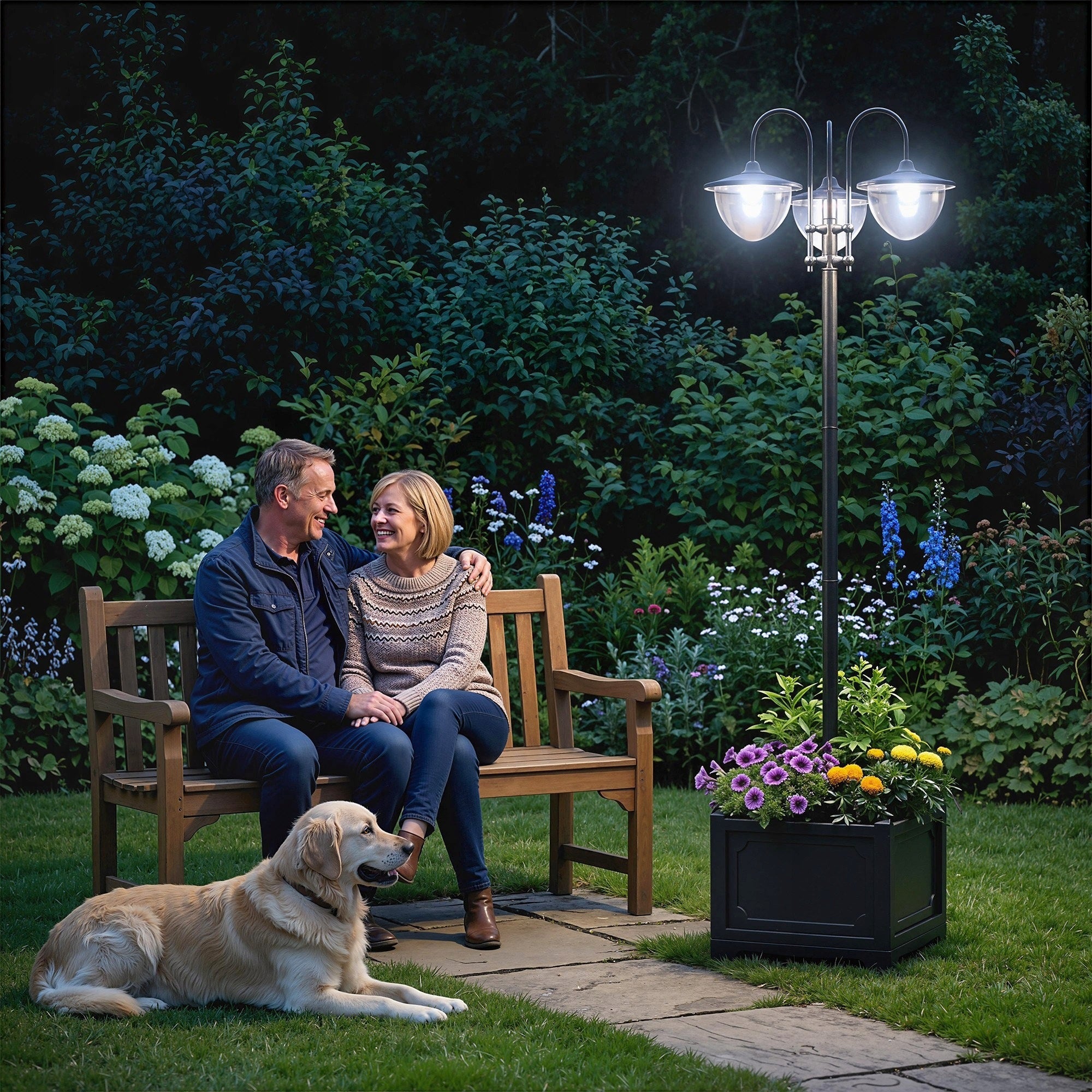 Outsunny Solar Lighting with Pot Base, Garden Lamp, Black Packaging status original