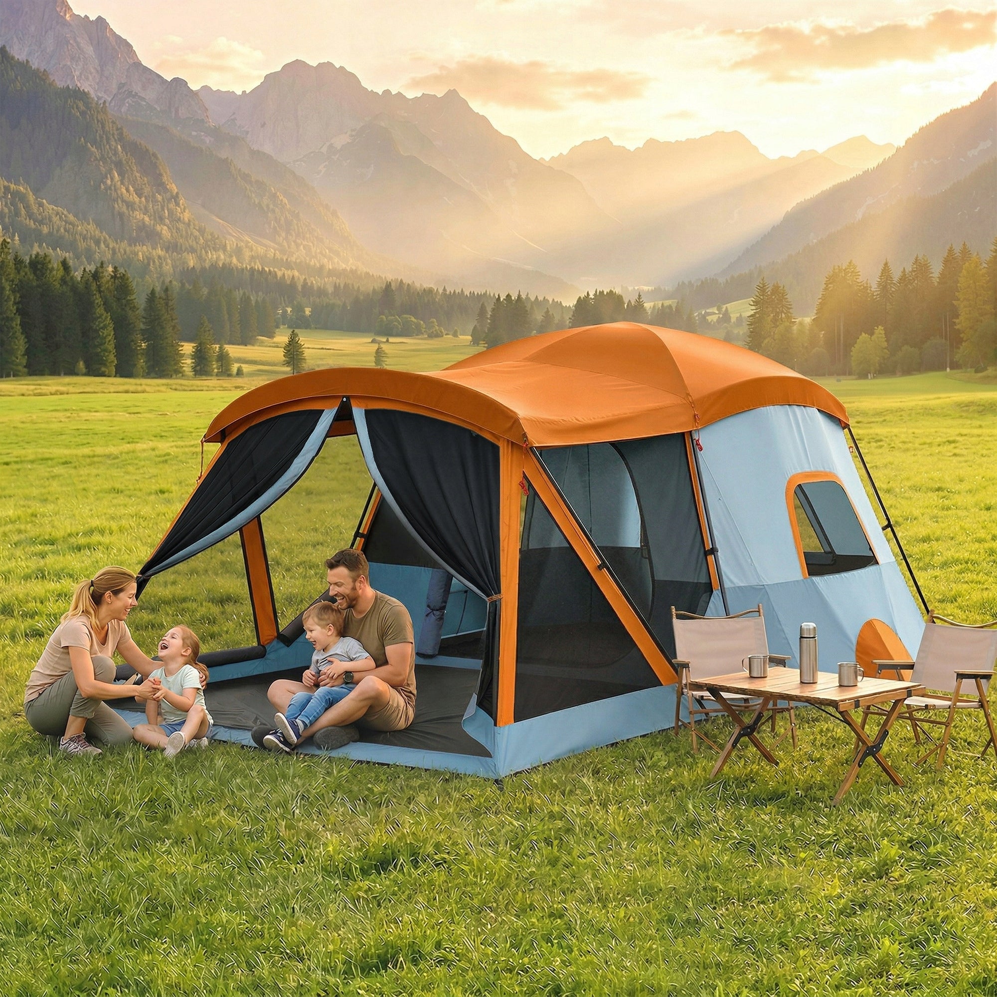 Outsunny Tunnel tent for 4 people with sleeping area and living room, skylights Packaging status original