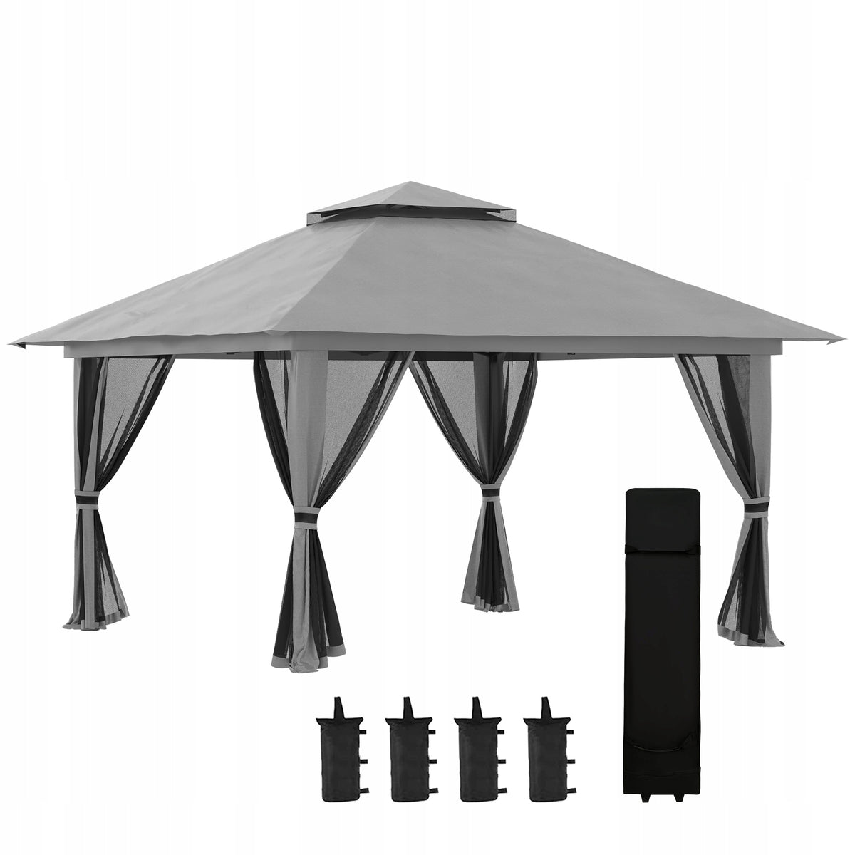Outsunny gazebo 4x4 m with UV mesh, pop-up folding tent with bag