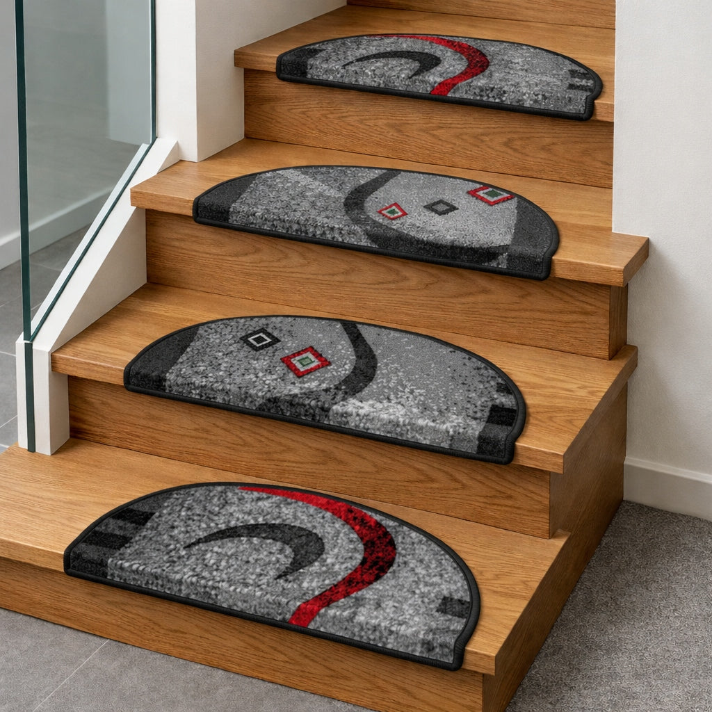 Overlays Rugs for stairs Modern Boomerang grey red 64x24x3