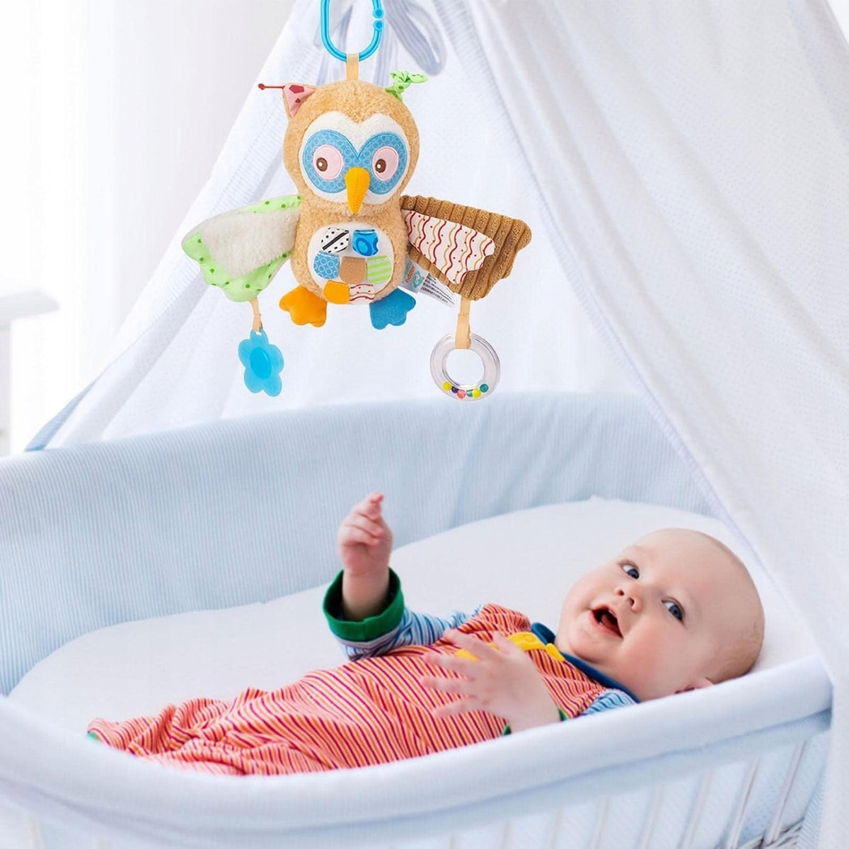 Owl Stroller Pendant with Ratchet and Sensory Teether 0+ Brand Plushyk