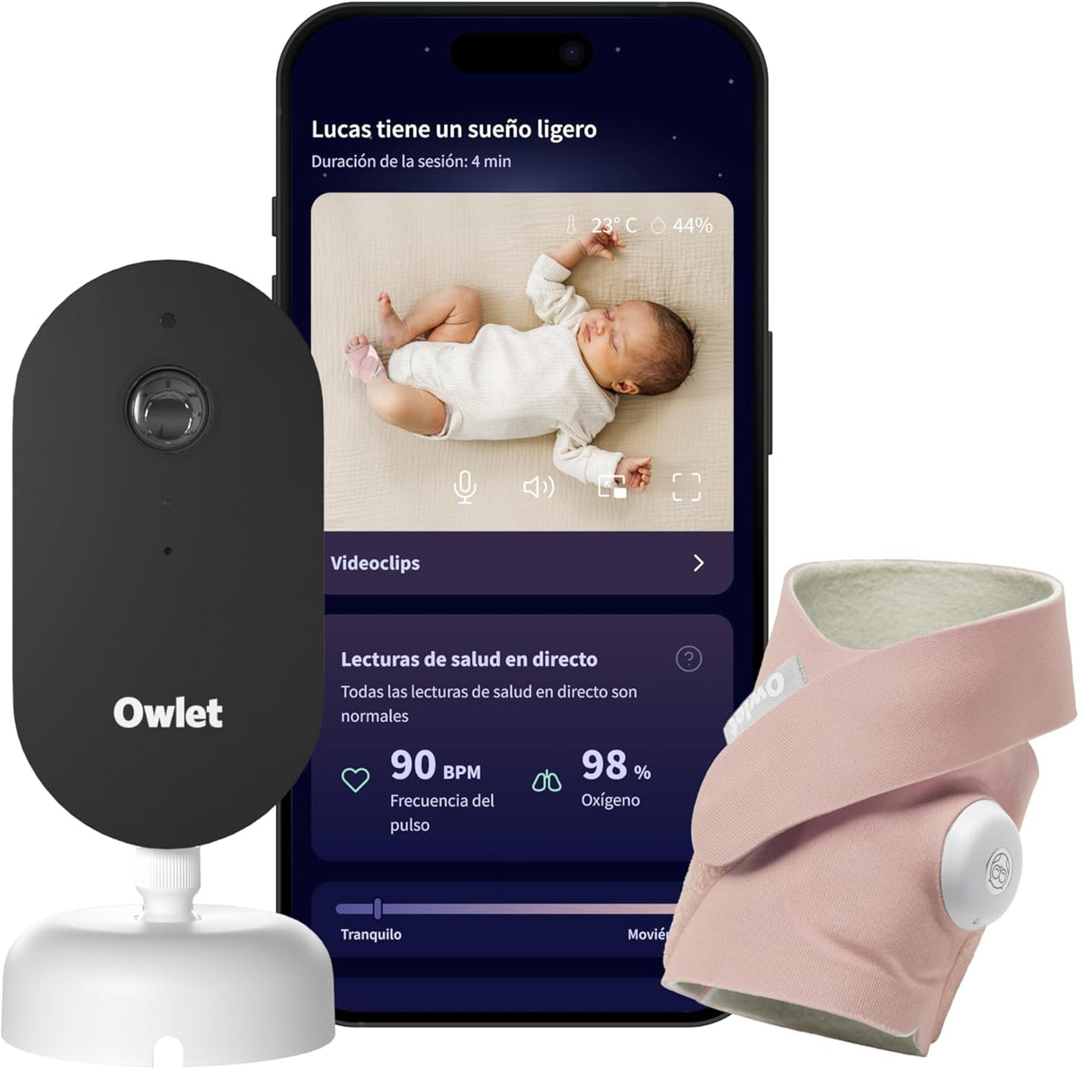Owlet Dream Duo Baby Monitor and Pulse Oximeter Dream Sock pink