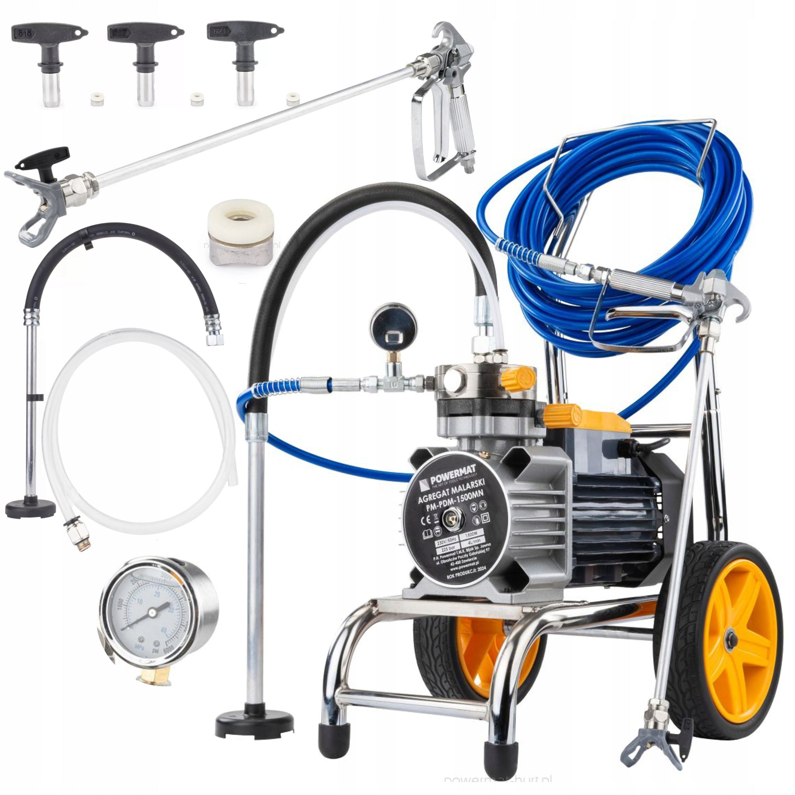 PAINT SPRAYER HYDRODYNAMIC GUN 1500W HOSE 15M 225 BAR 3X NOZZLE