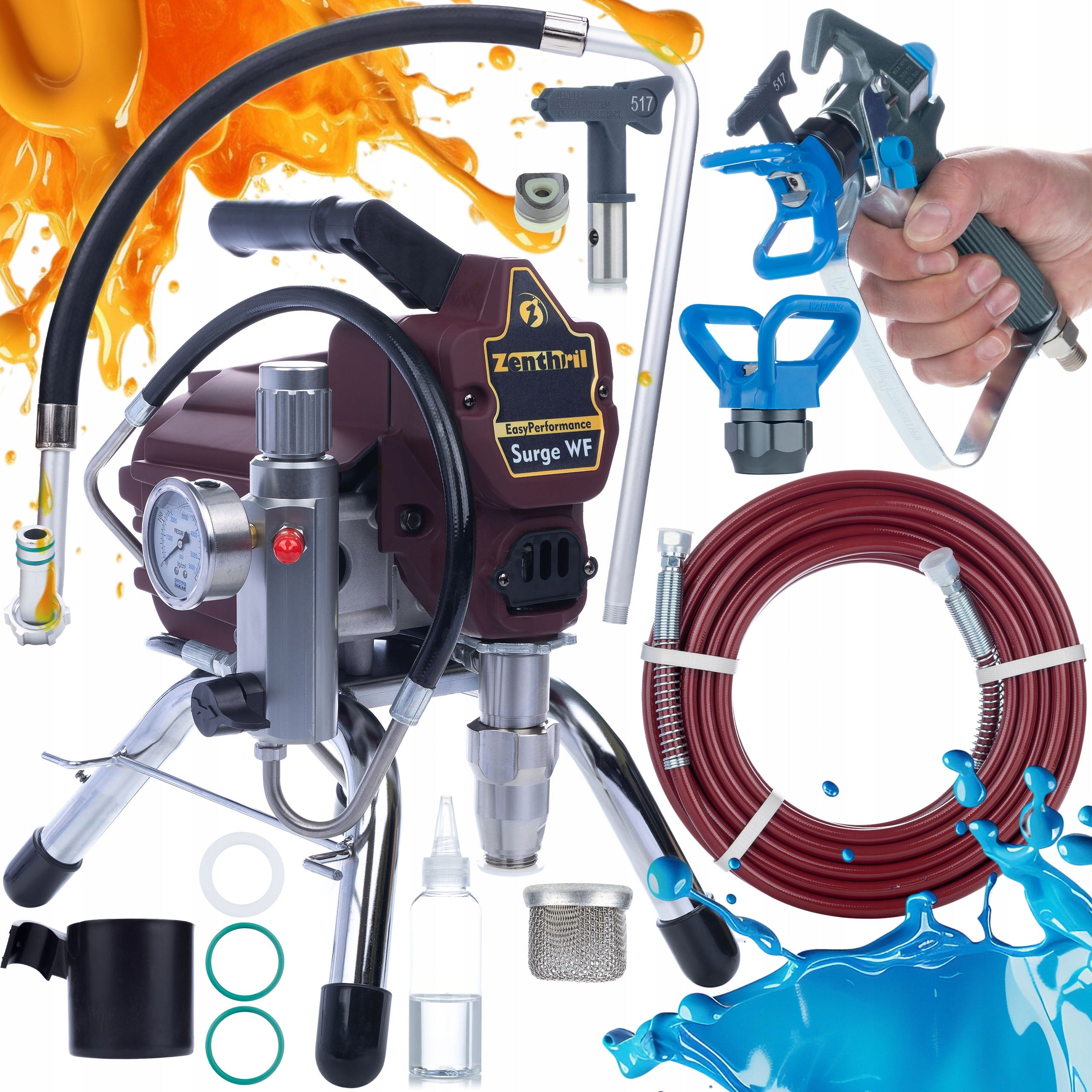 PAINT SPRAYER ZENTHRIL SURGE WF 1800W 20MPA GUN 517 HOSE 15M FOR PAINTS