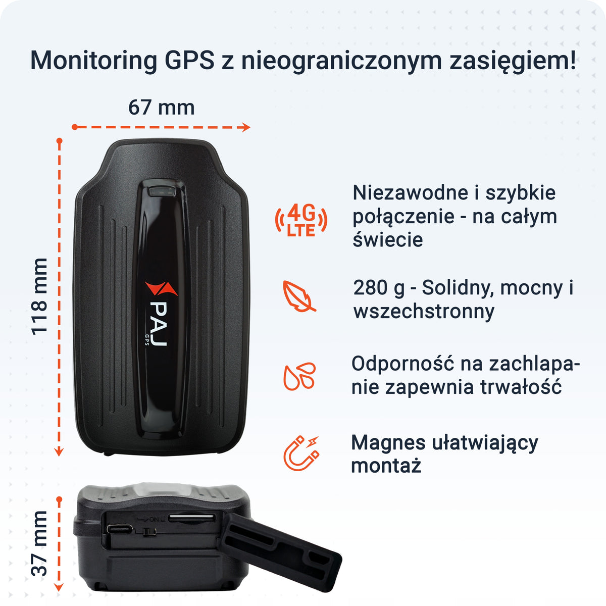 PAJ POWER Lokalizator GPS 4G Magnetyczny do Auta Przyczepa Bateria Alarm Manufacturer code 9046