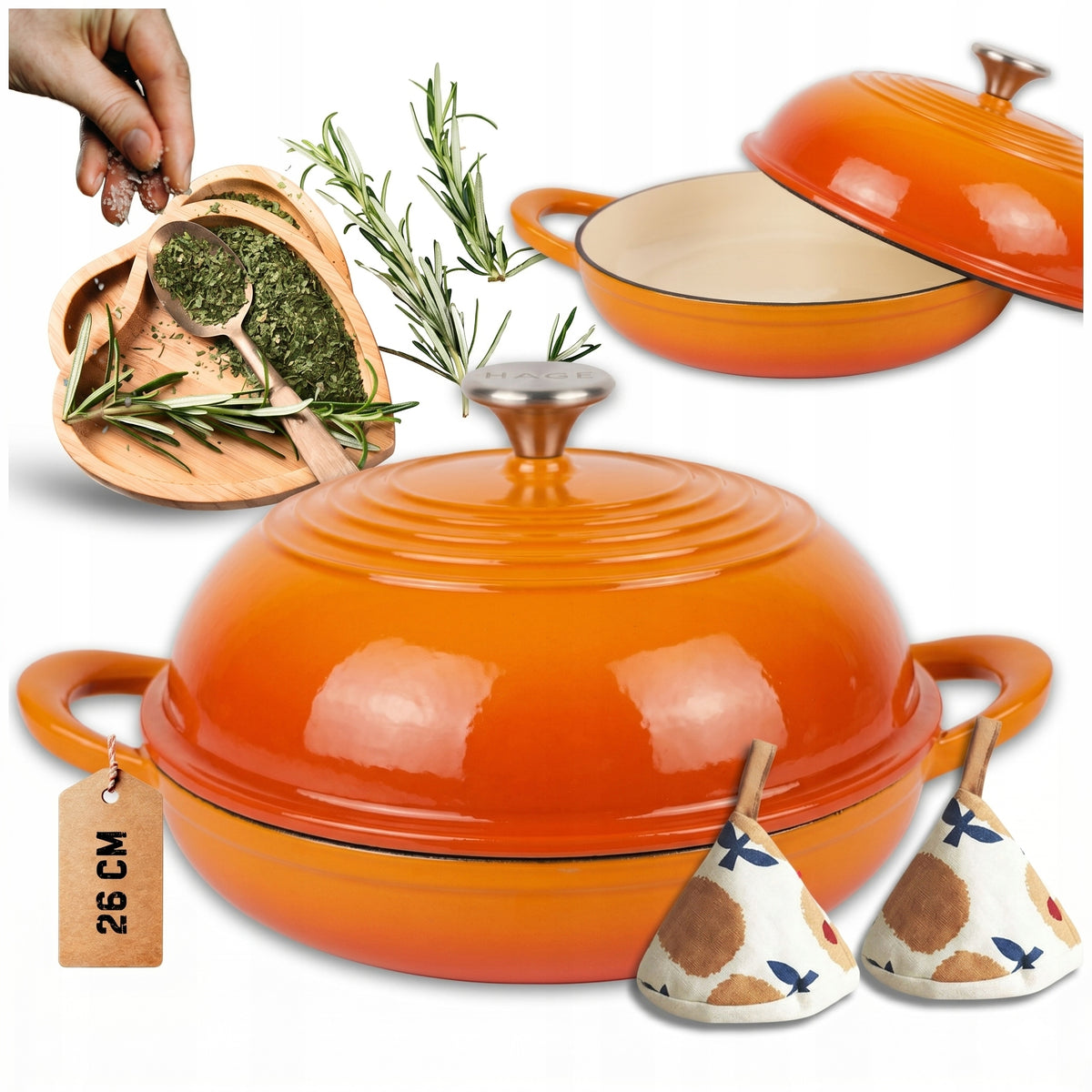 PAN BAKING POT CAST IRON BREAD 26CM GAS OVEN ORANGE Packaging status original