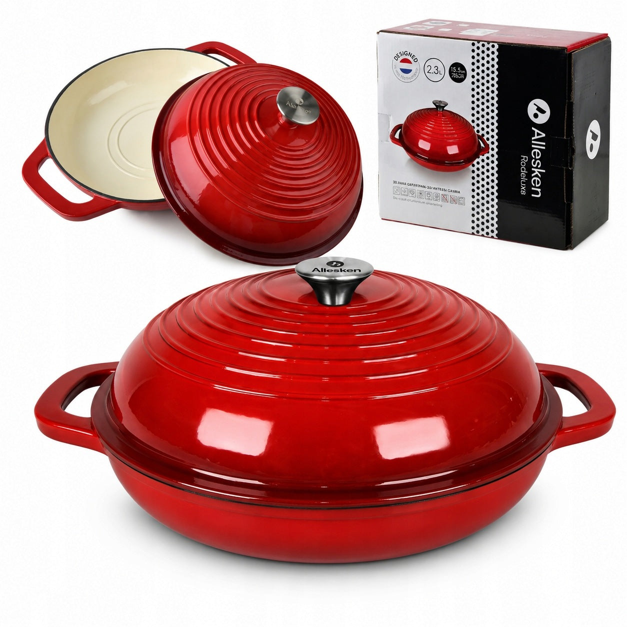 PAN BAKING POT CAST IRON BREAD 28CM GAS OVEN RED