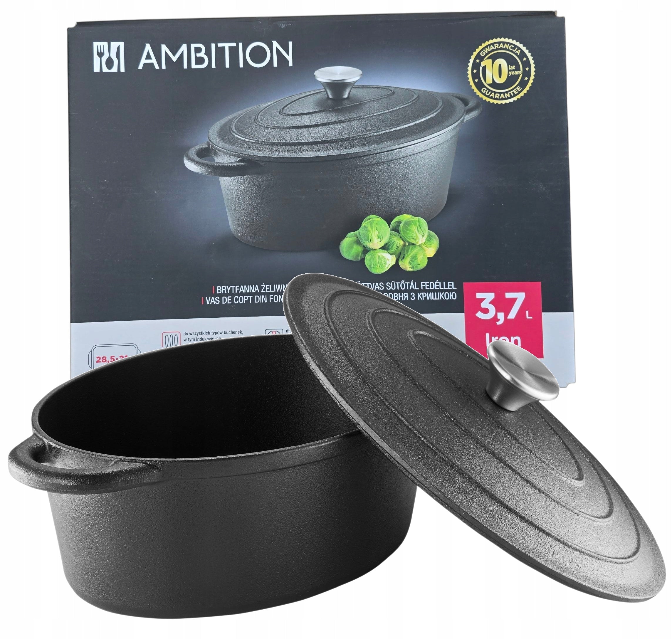 PAN CAST IRON POT WITH LID 3,7L IRON AMBITION OVEN INDUCTION