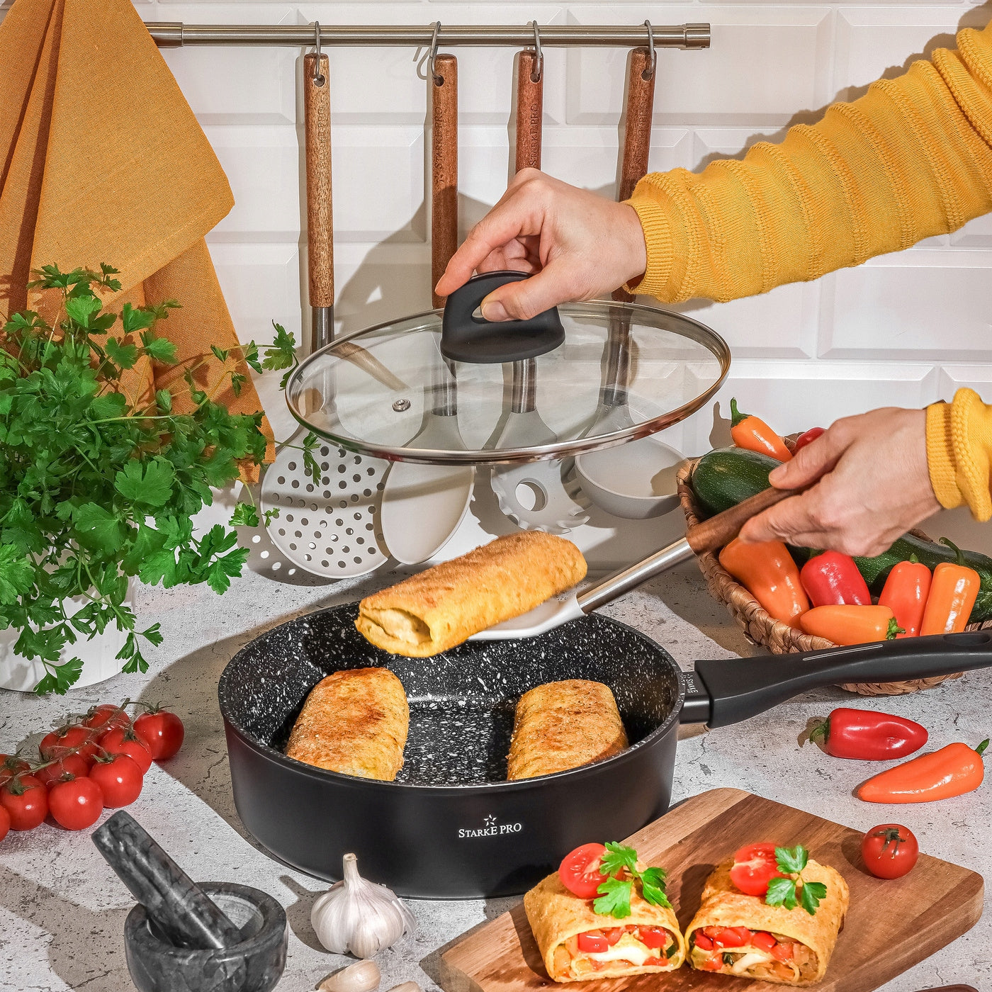 PAN Deep INDUCTION LARGE Gas Lid Non-stick Starke Pro Sesar 28cm Packaging status original