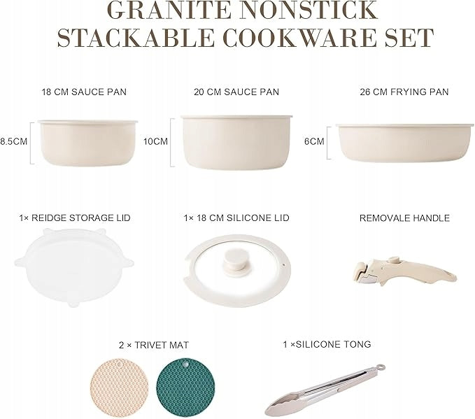 PAN POT SET WITH LID INDUCTION DETACHABLE HANDLE Manufacturer code rtyu