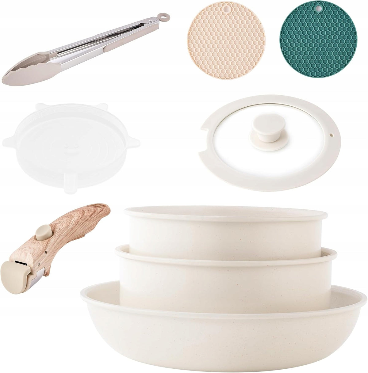 PAN POT SET WITH LID INDUCTION DETACHABLE HANDLE