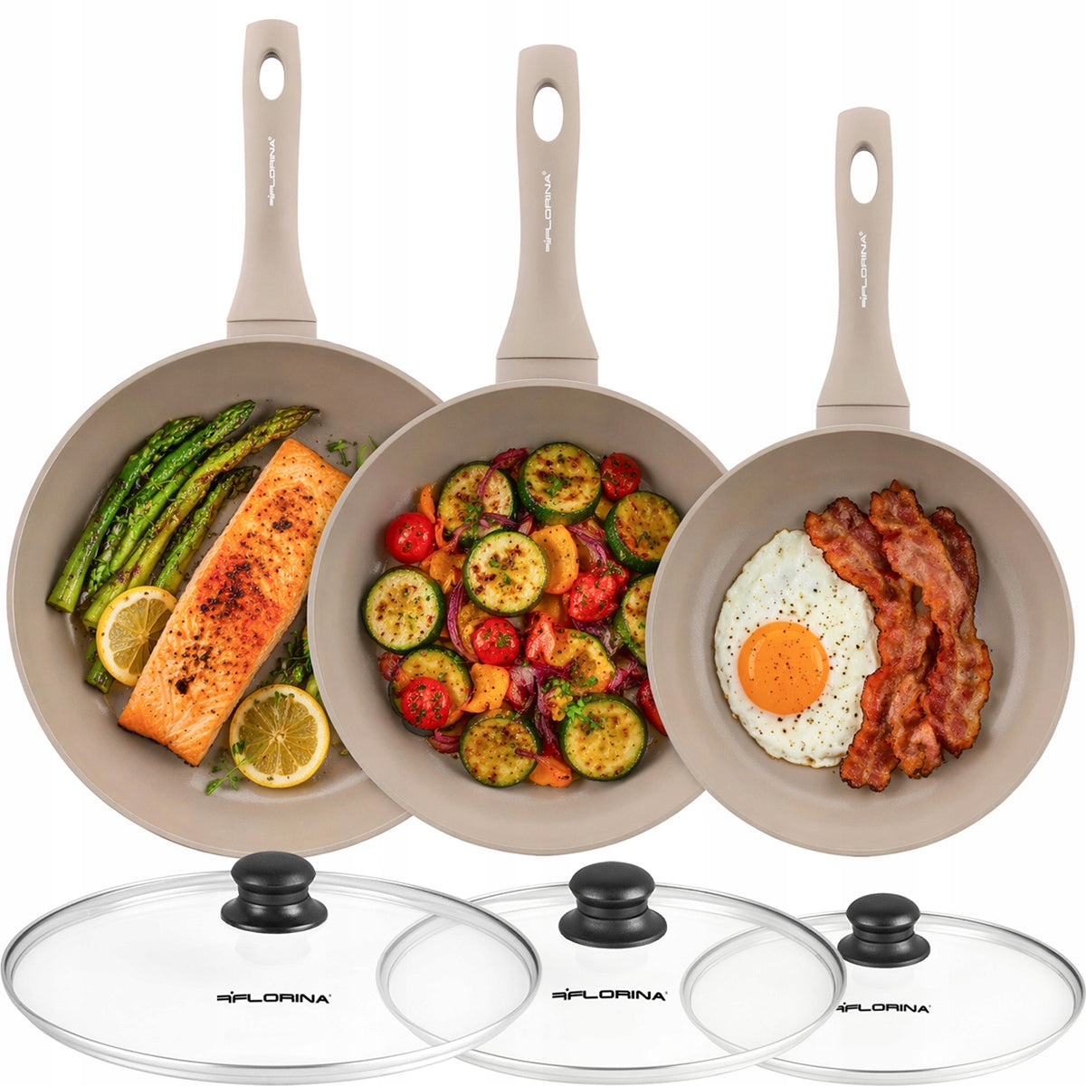 PAN SET WITH COVER Traditional Pan 20cm 24cm 28cm Beige +COVER