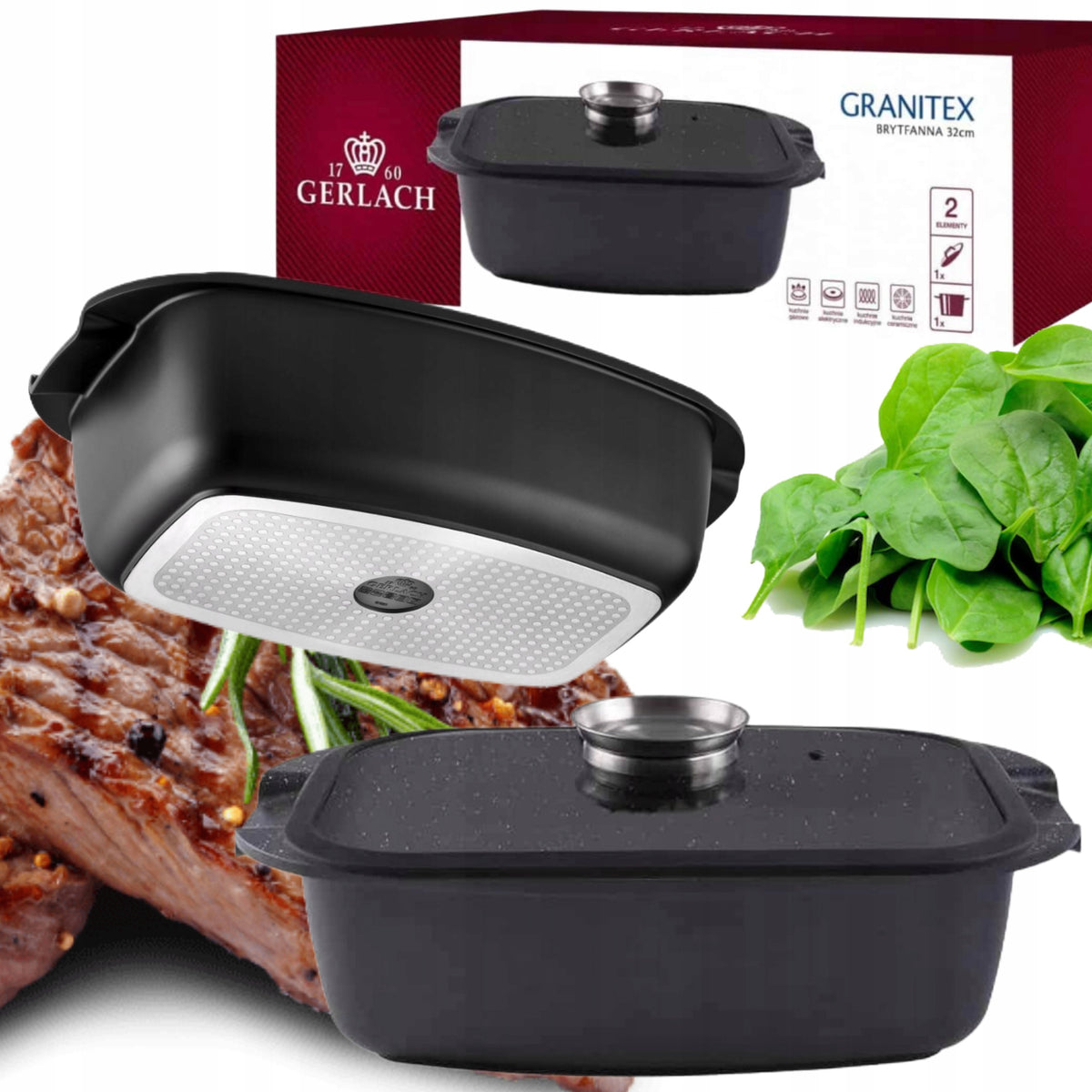 PAN WITH LID NON-STICK LARGE GERLACH GRANITEX 5,6L