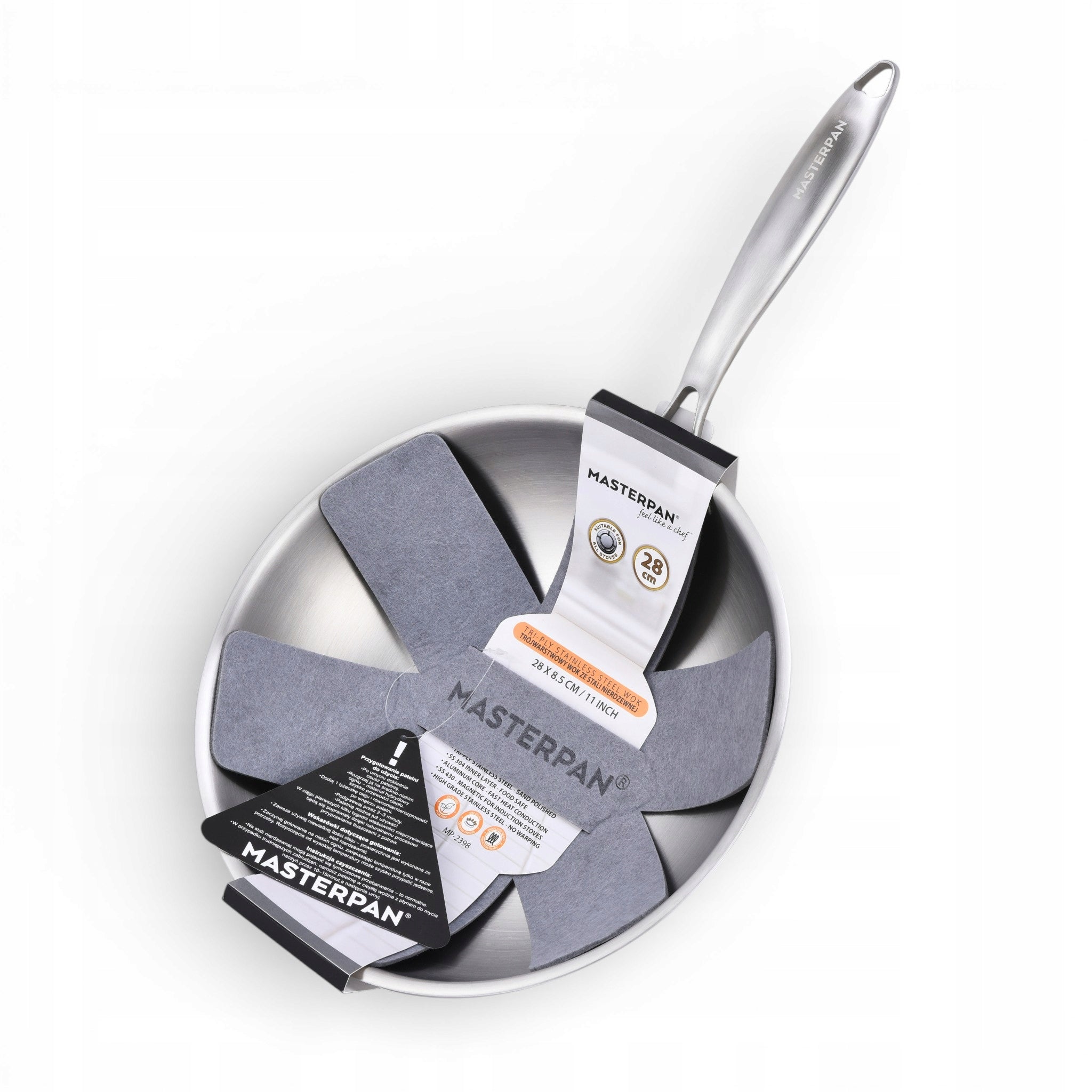 PAN WOK 28 CM stainless steel MASTERPAN INDUCTION GAS Manufacturer code MP-2398