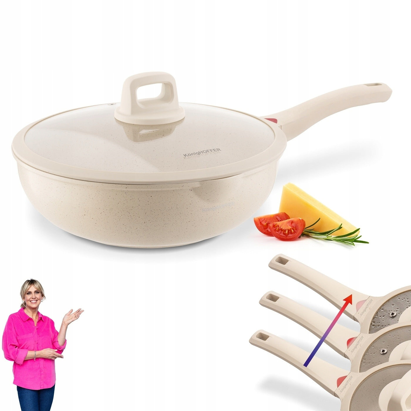 PAN WOK Deep Induction GAS LID Konighoffer Creamy Marble 30 cm