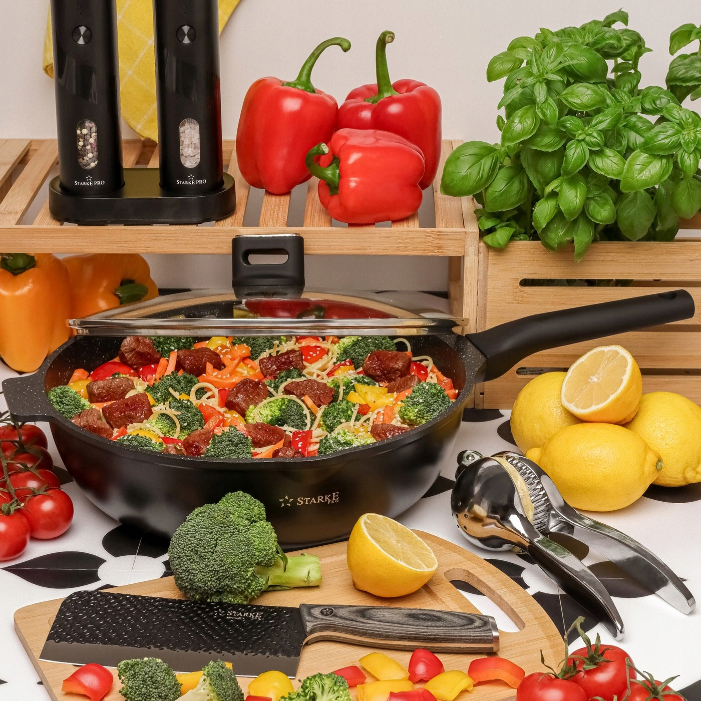 PAN WOK Induction LID LARGE Deep Solid Starke Pro Yasai 32 cm Brand Starke Pro