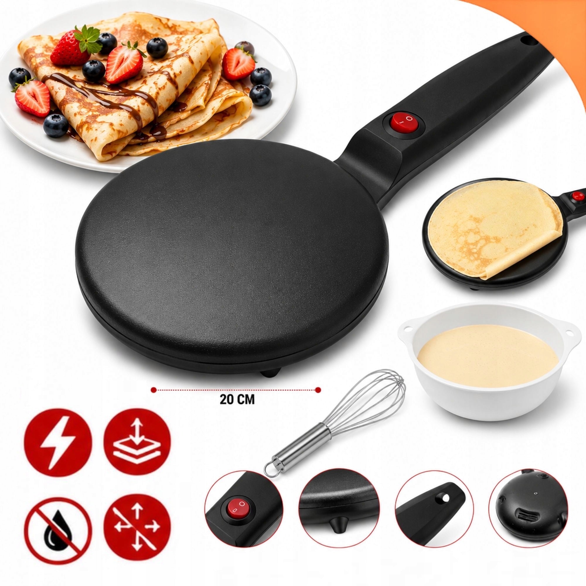 PANCAKE MAKER ELECTRIC PANCAKE MAKER 20 CM FAT FREE 600W Packaging status original