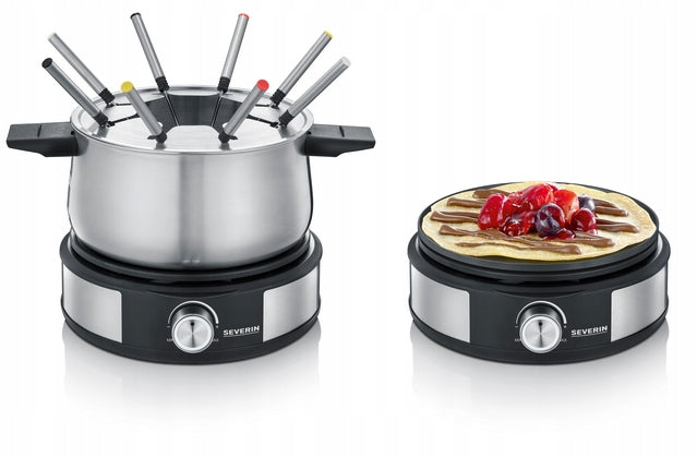 PANCAKE MAKER WITH FONDUE 1500W STAINLESS STEEL BLACK SEVERIN FO2471