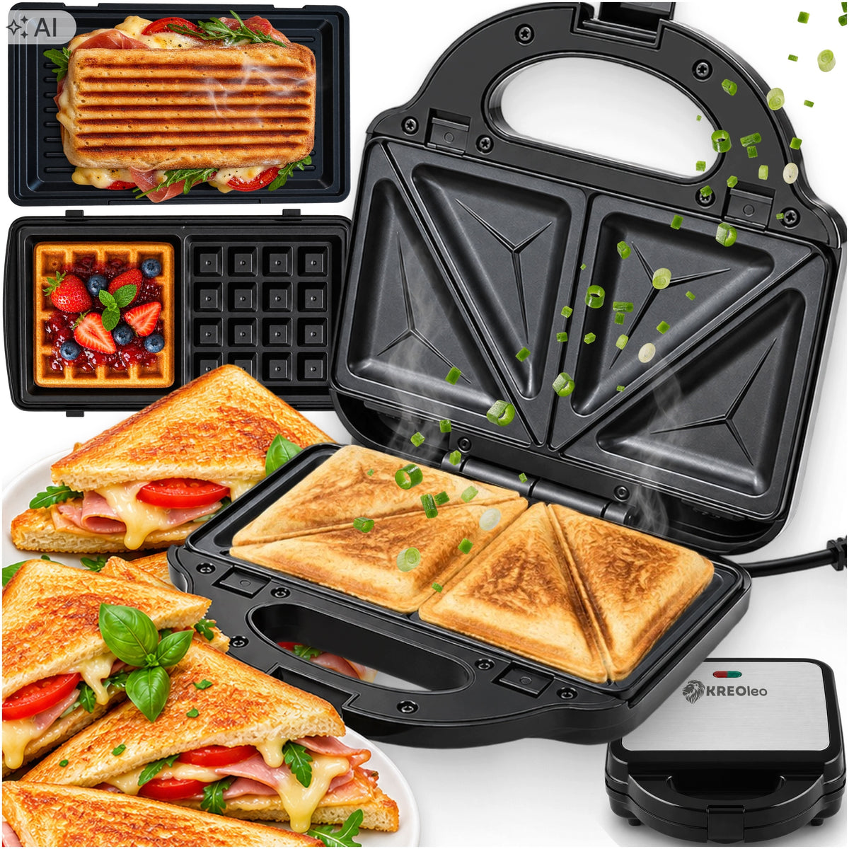 PANINI SANDWICH TOASTER GRILL TOASTER ELECTRIC WAFFLE IRON 3IN1 STRONG