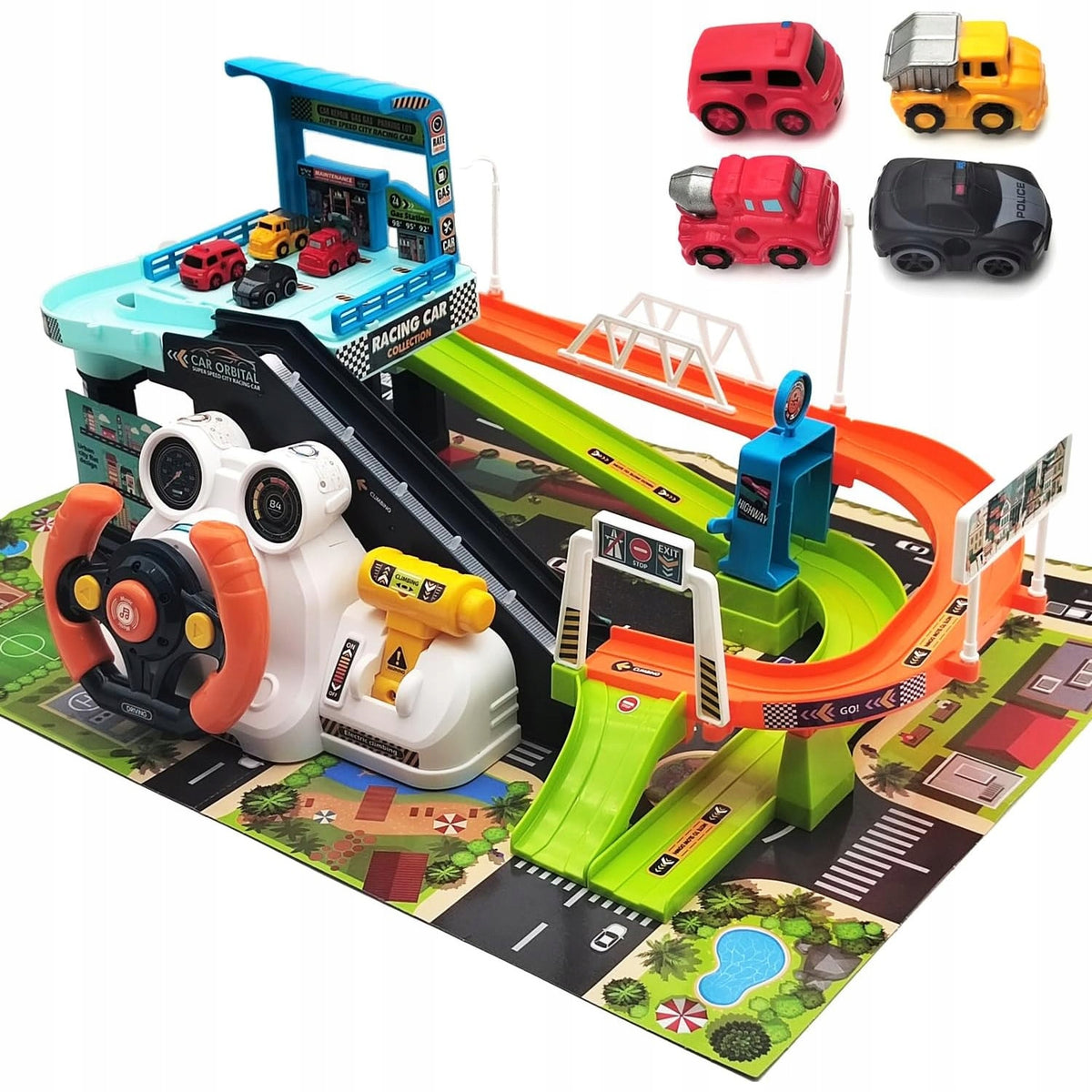 PARKING CAR TRACK INTERACTIVE SLIDE GARAGE CAR STEERING WHEEL Manufacturer code TOR SAMOCHODOWY PARKING ZESTAW NA PREZENT