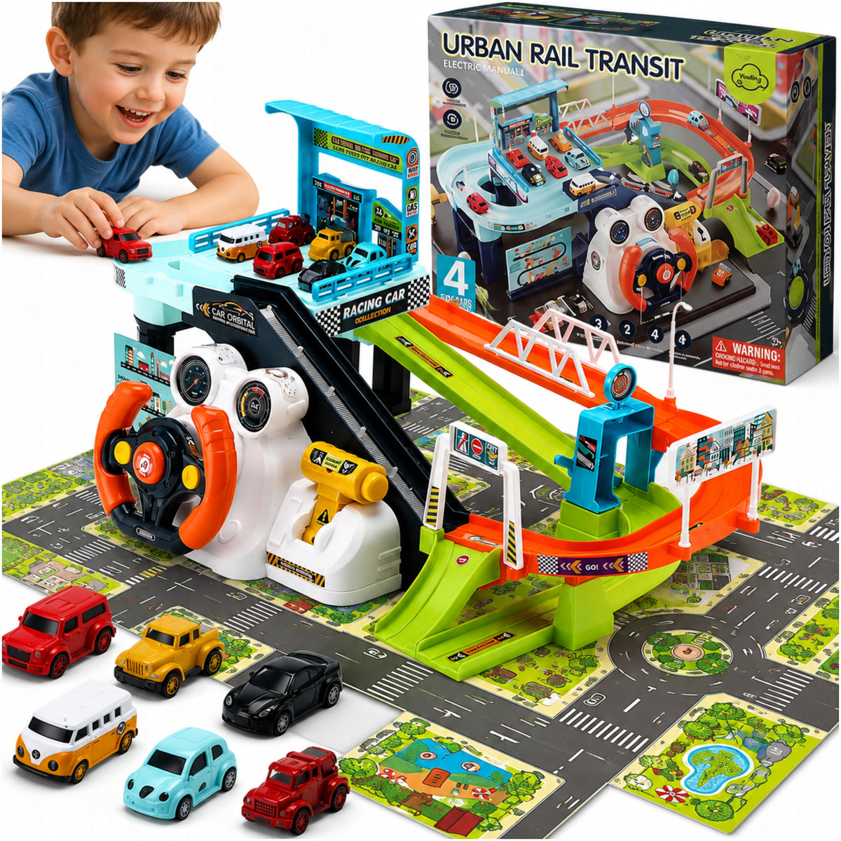 PARKING CAR TRACK INTERACTIVE SLIDE GARAGE CAR STEERING WHEEL