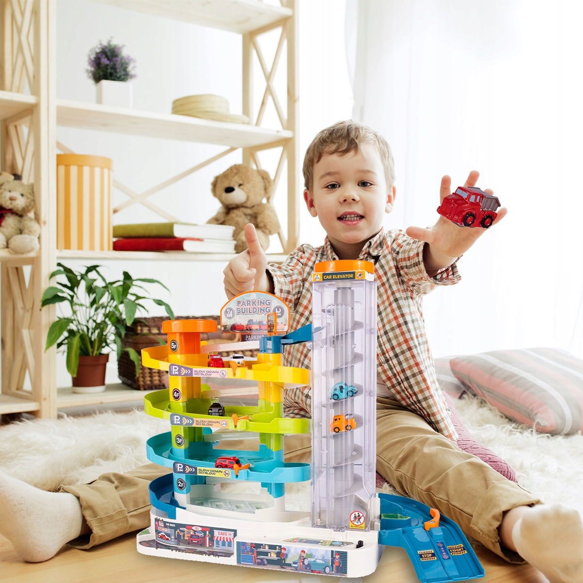 PARKING MULTI-STOREY GARAGE WITH ELEVATOR FOR CARS 6 CARS FOR A BOY Brand MalPlay