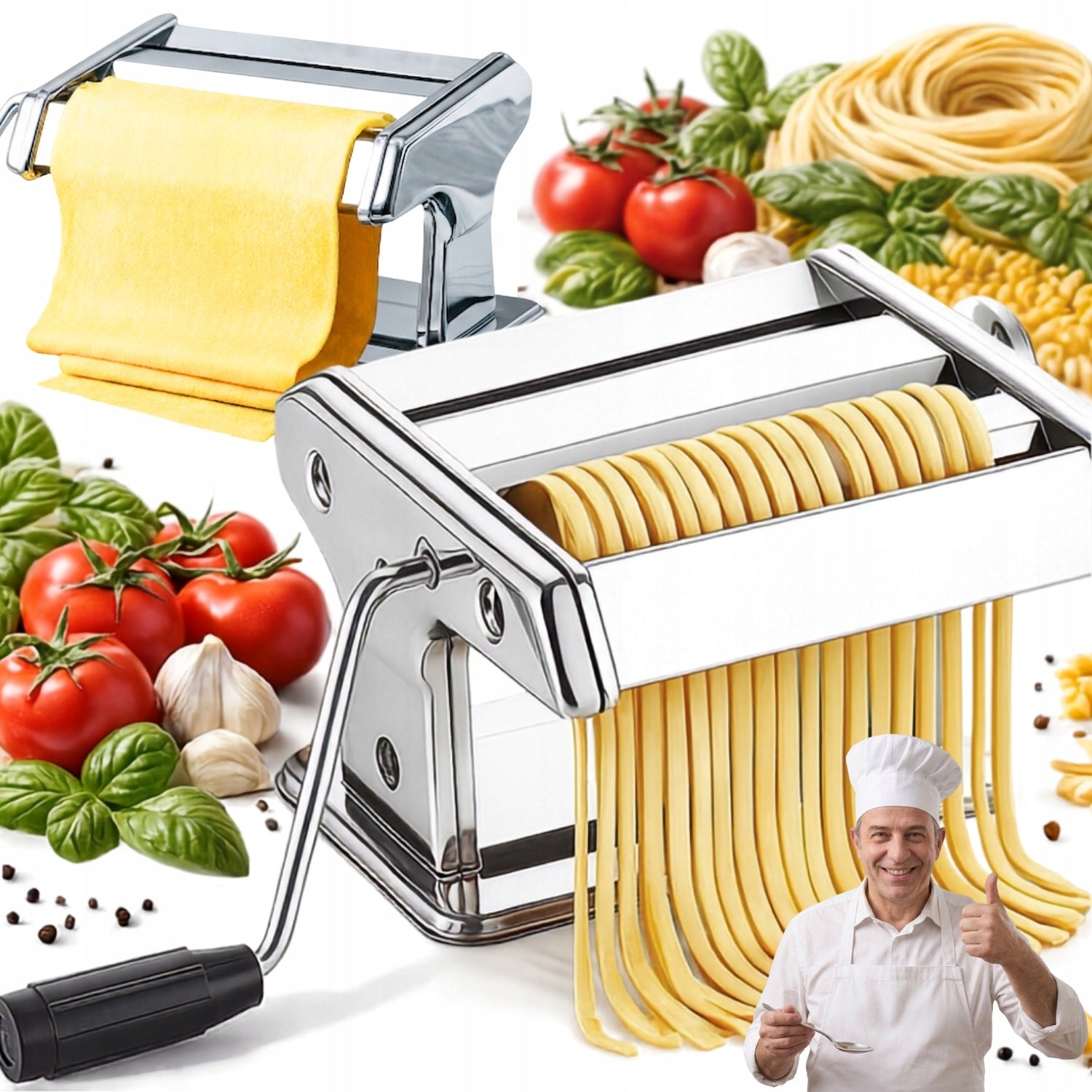 PASTA AND CAKE MACHINE HAND STAINLESS STEEL SPAGHETTI LASAGNE Packaging status original