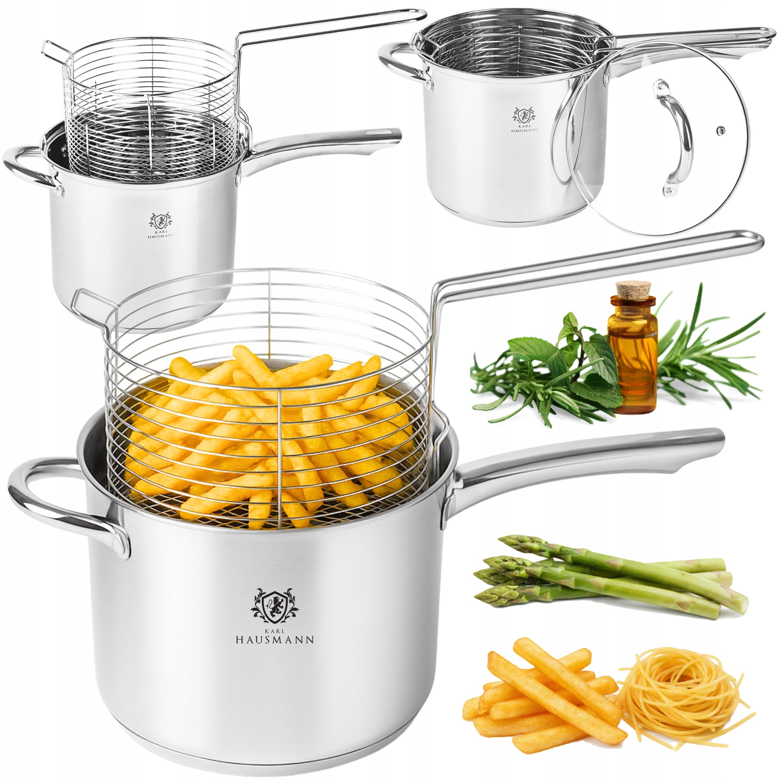 PASTA ASPARAGUS FRIES POT 3,6L STEAMING STRAINER INDUCTION