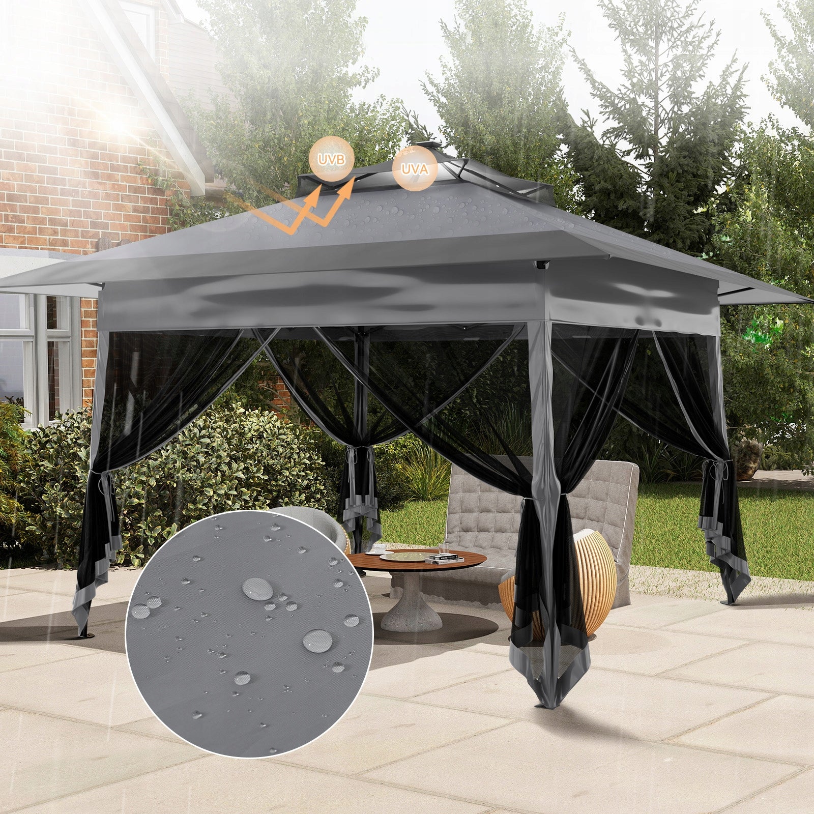 PAVILION CAMPING TENT GARDEN Folding MOSQUITO NET gazebo 3m x 3m Manufacturer code SD9006-GY-10