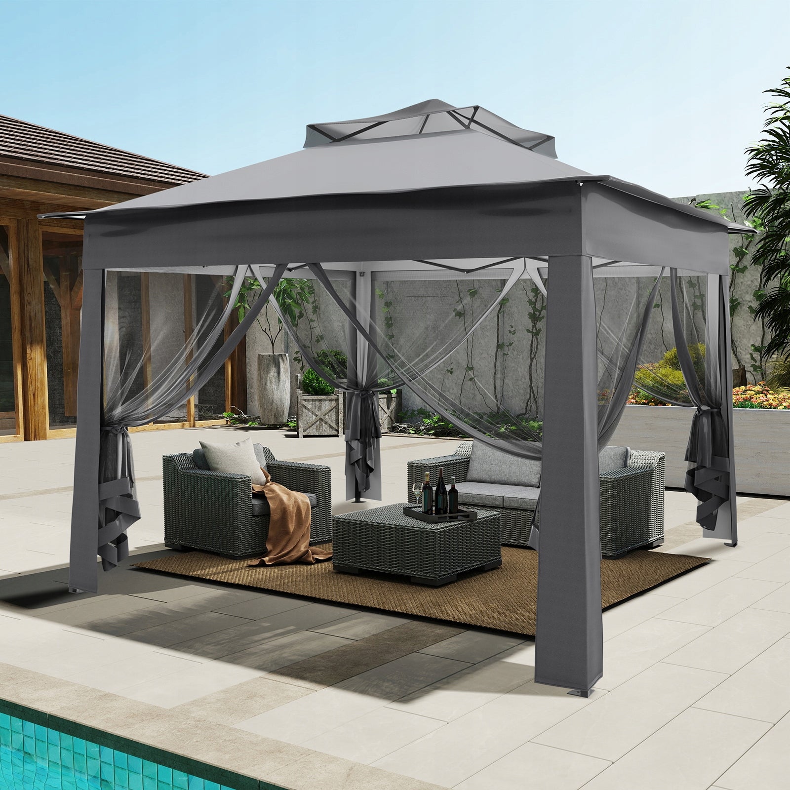 PAVILION CAMPING TENT GARDEN Folding MOSQUITO NET gazebo 3m x 3m Packaging status original