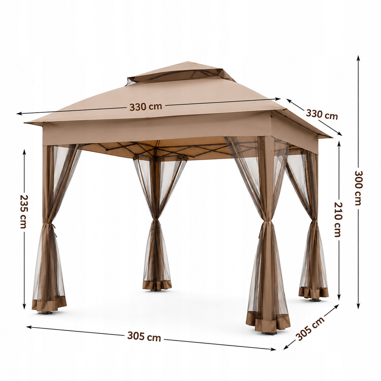 PAVILION GARDEN CAMPING TENT Folding MOSQUITO NET gazebo 3,3m x 3,3m Width 3.3 m