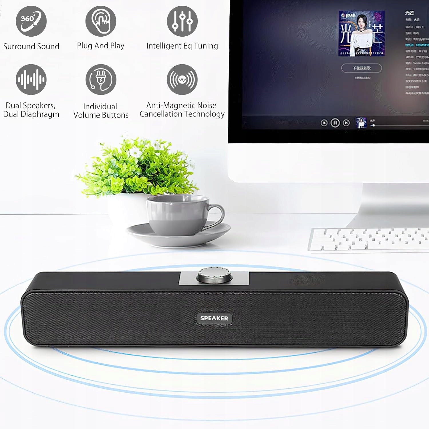 PC Speaker Hi-Fi Stereo USB Small Computer Speaker Black TNSLAND EAN (GTIN) 5907190020823
