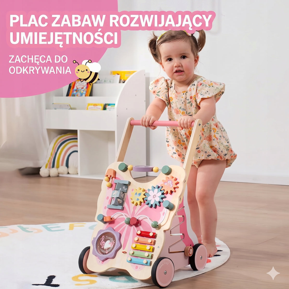 PCHACZ Drewniany Motyl Ksylofon Puzzle Gumowane Koła Edukacyjny Zabawka Kid's age 18+ months