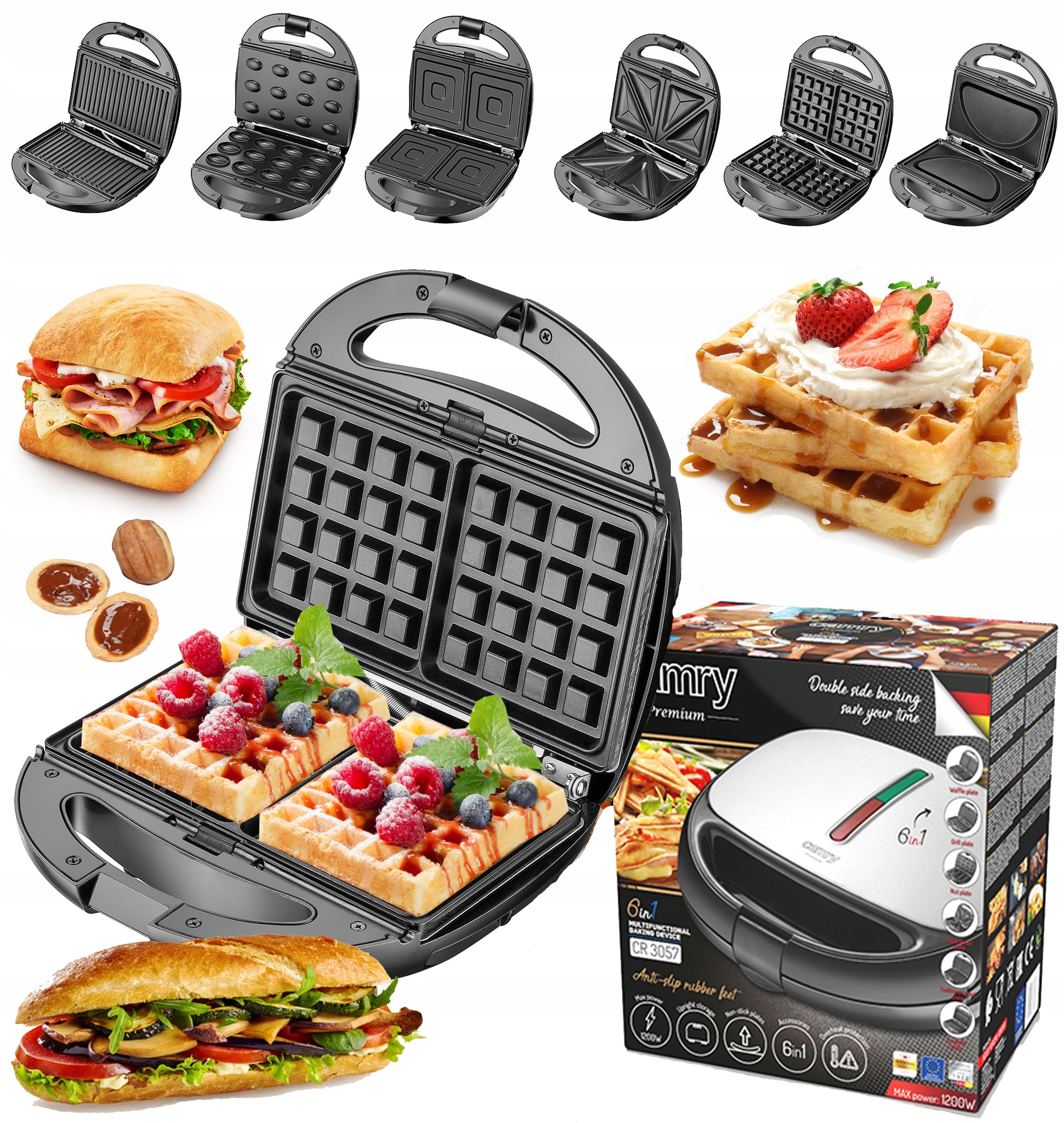 PEANUT SANDWICH TOASTER WAFFLE MAKER OMELET 6in1 Brand Camry