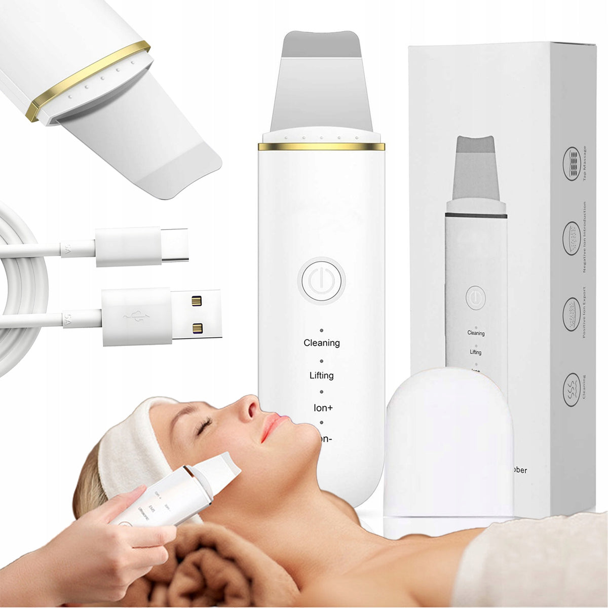 PEELING KAWITACYJNY DO TWARZY ULTRADŹWIĘKOWY BEZPRZEWODOWY + 2 SZCZOTKI