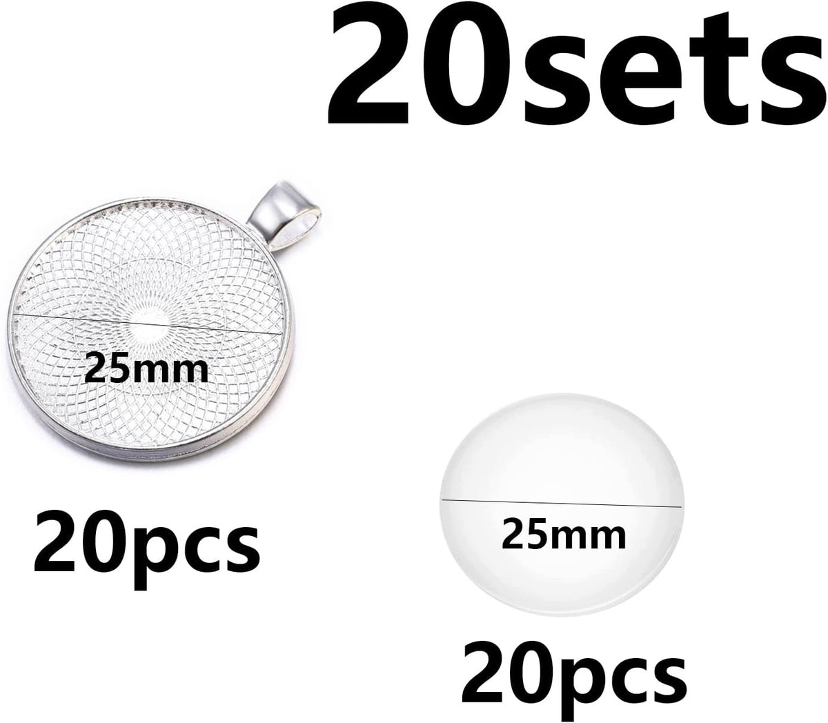 PENDANTS SET OF 25MM ROUND WITH CABOCHONS SILVER FOR JEWELRY Brand no brand