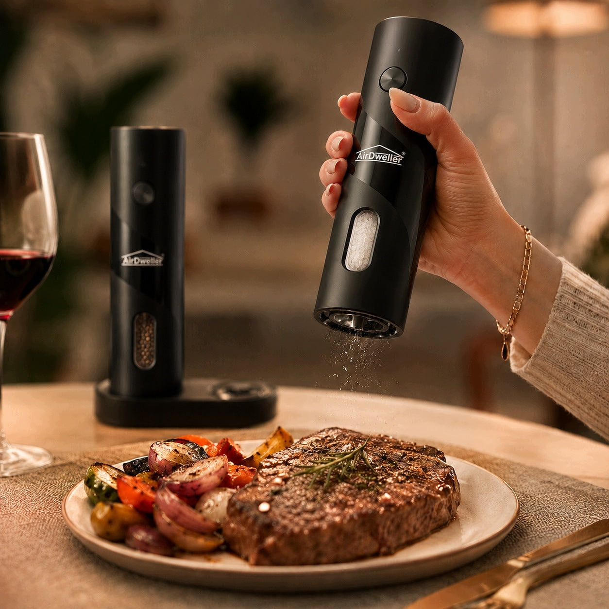 PEPPER AND SALT GRINDER 2x CORDLESS AIRDWELLER LED ELECTRIC BLACK Packaging status original
