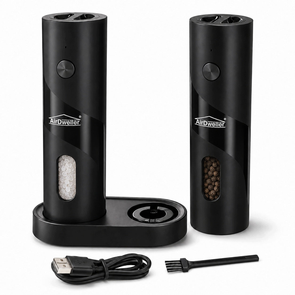 PEPPER AND SALT GRINDER 2x CORDLESS AIRDWELLER LED ELECTRIC BLACK