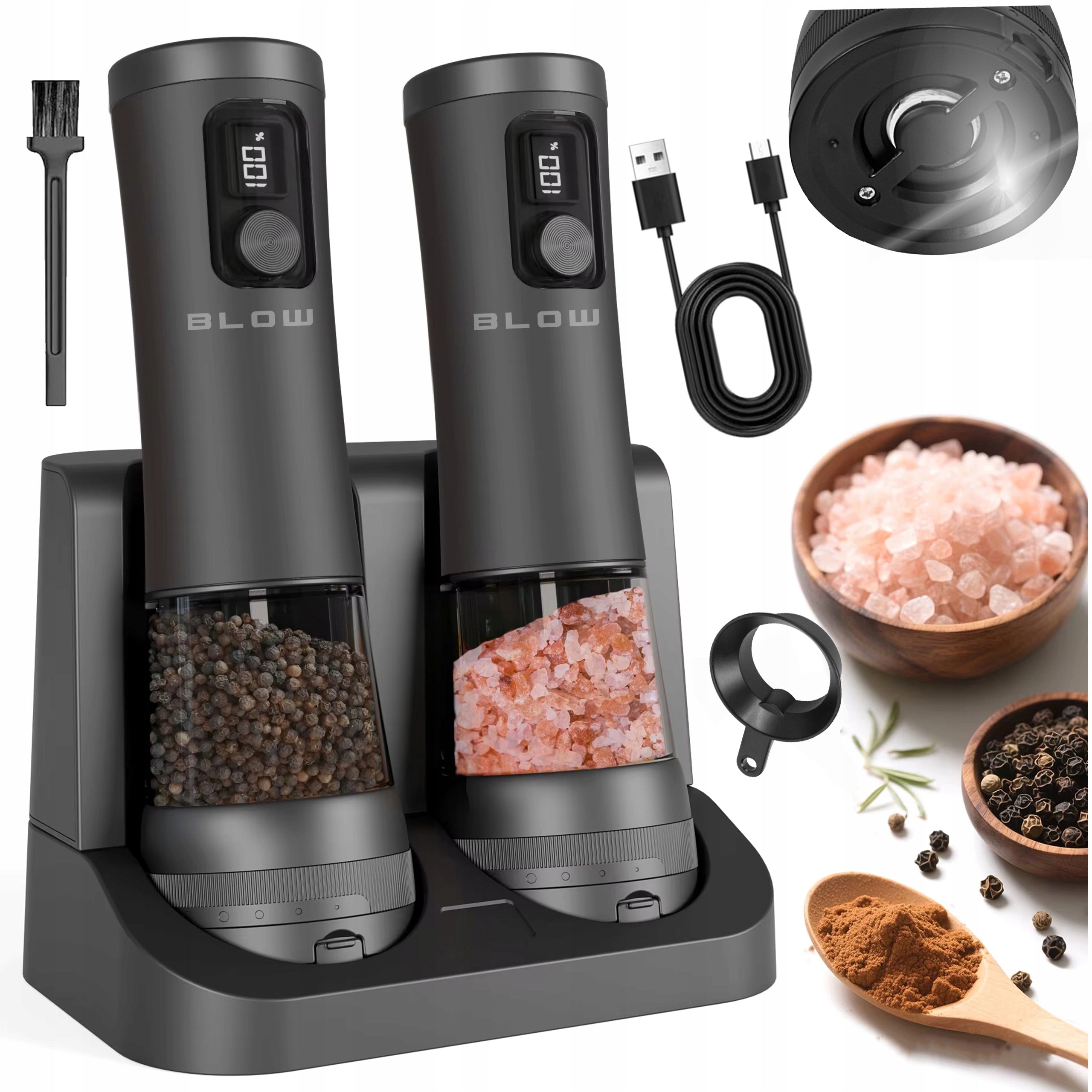 PEPPER AND SALT GRINDER ELECTRIC ADJUSTMENT ELEGANT SET x2