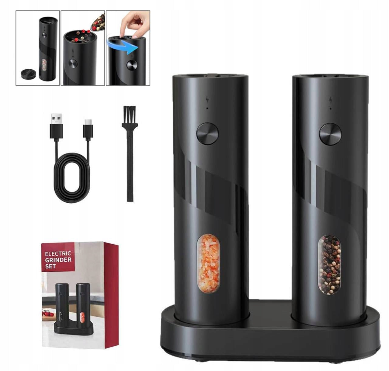 PEPPER AND SALT GRINDER ELECTRIC ADJUSTMENT ELEGANT SET x2