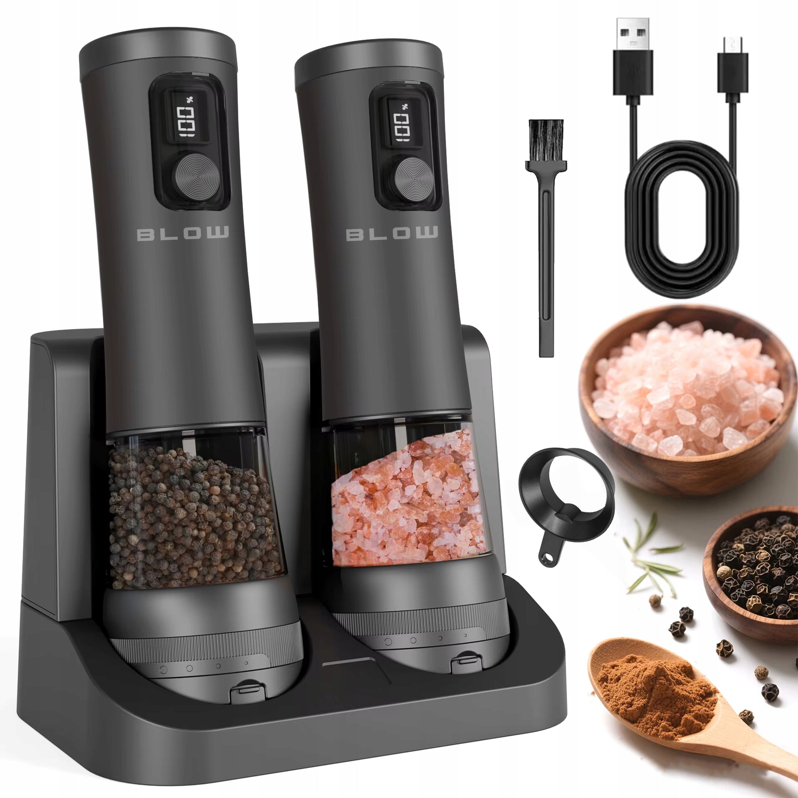 PEPPER AND SALT GRINDER ELECTRIC ADJUSTMENT ELEGANT SET x2