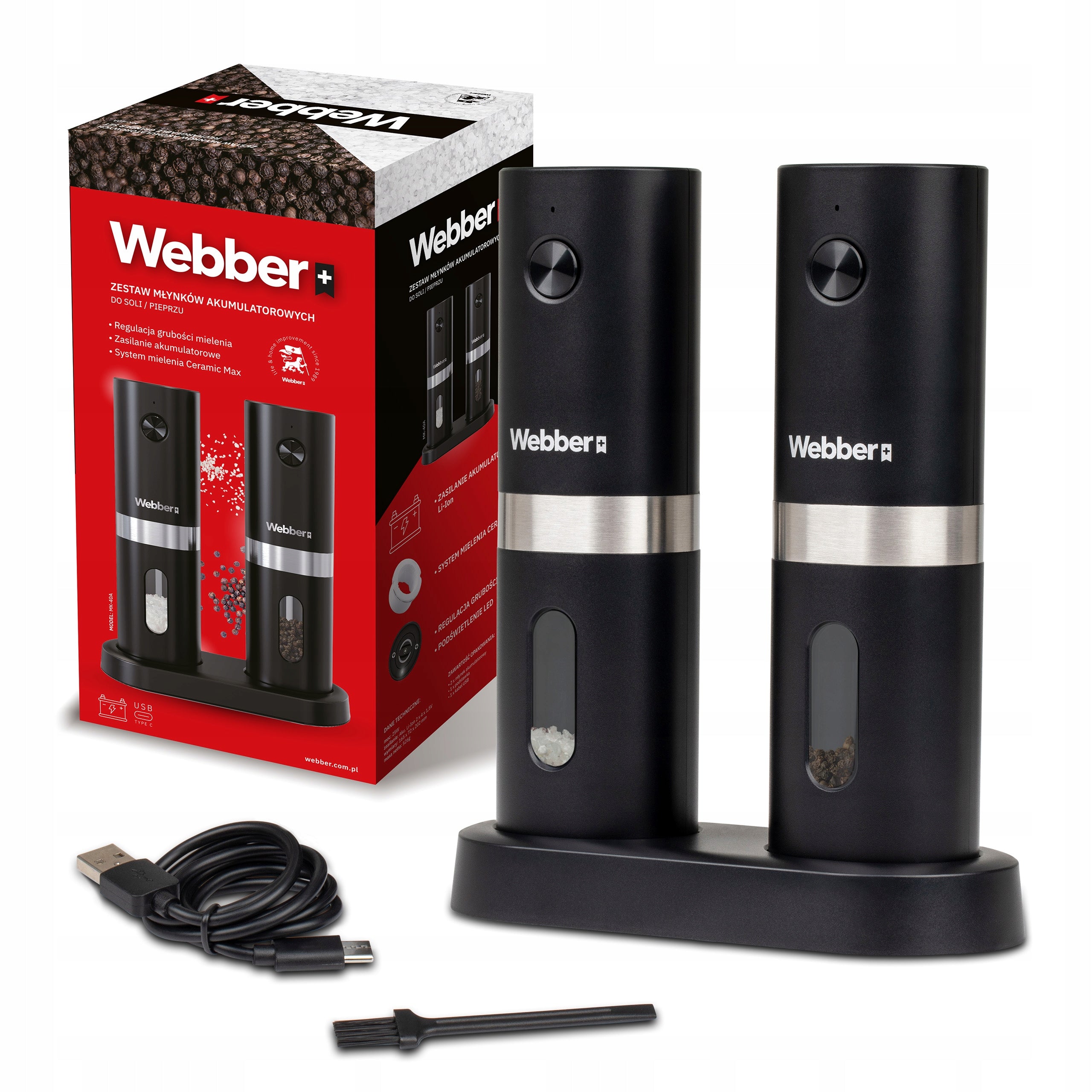 PEPPER AND SALT GRINDER ELECTRIC RECHARGEABLE USB 2 PCS WEBBER PREMIUM