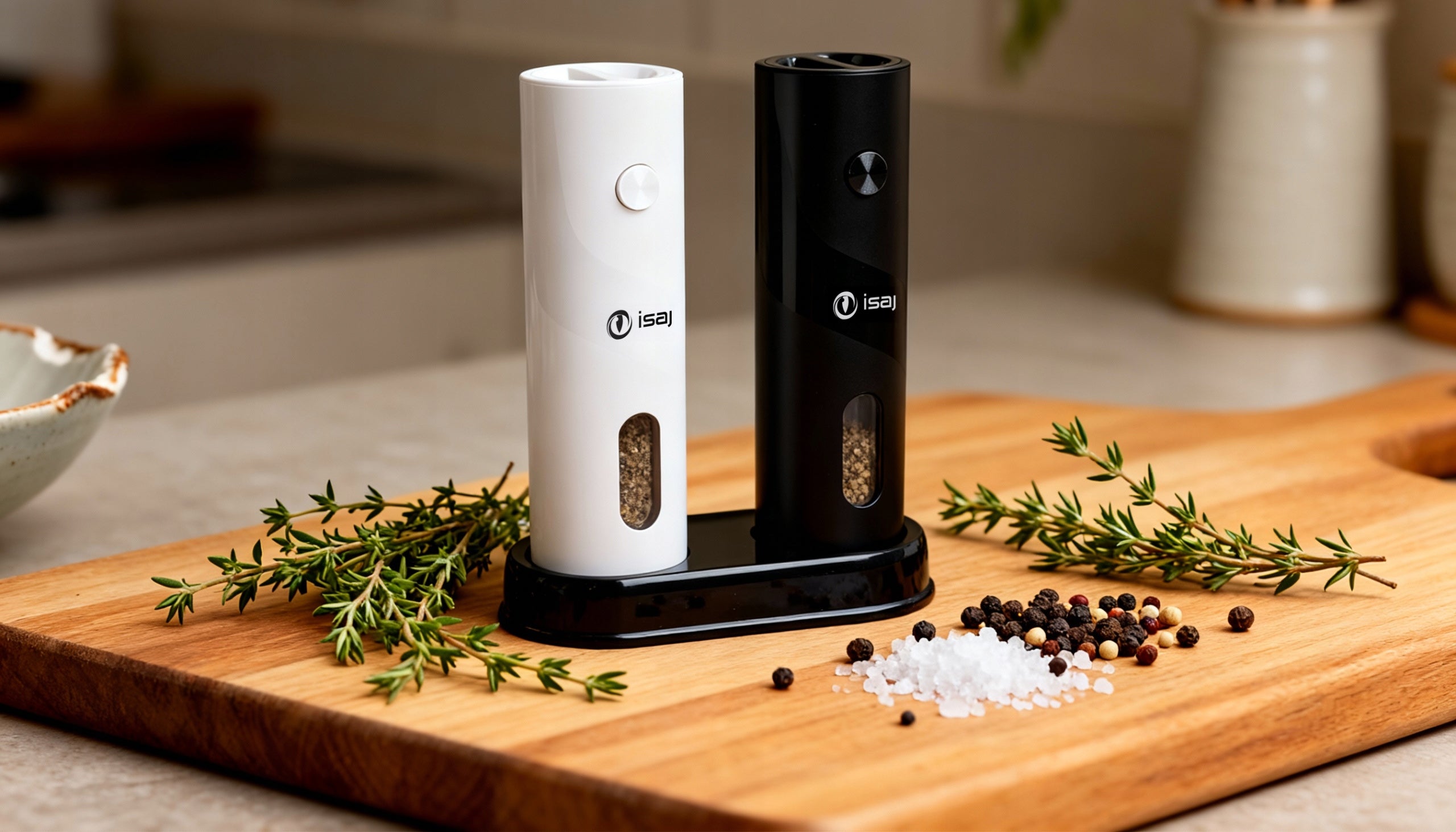 PEPPER AND SALT GRINDER ELECTRIC SPICES x2 WINDOW STAND ADJUSTMENT Packaging status original