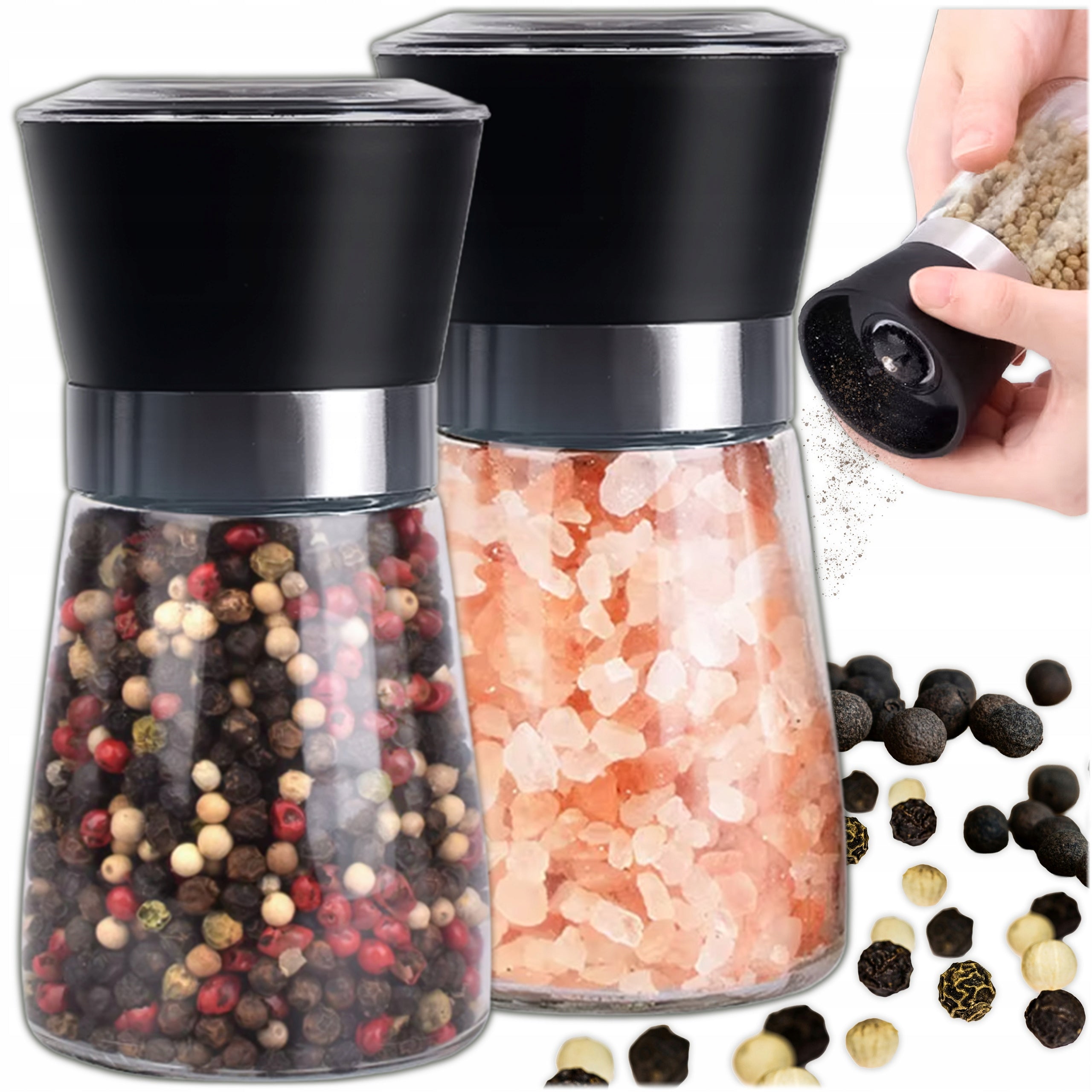 PEPPER AND SPICE SALT GRINDER GLASS GRINDING ADJUSTMENT SET OF 2