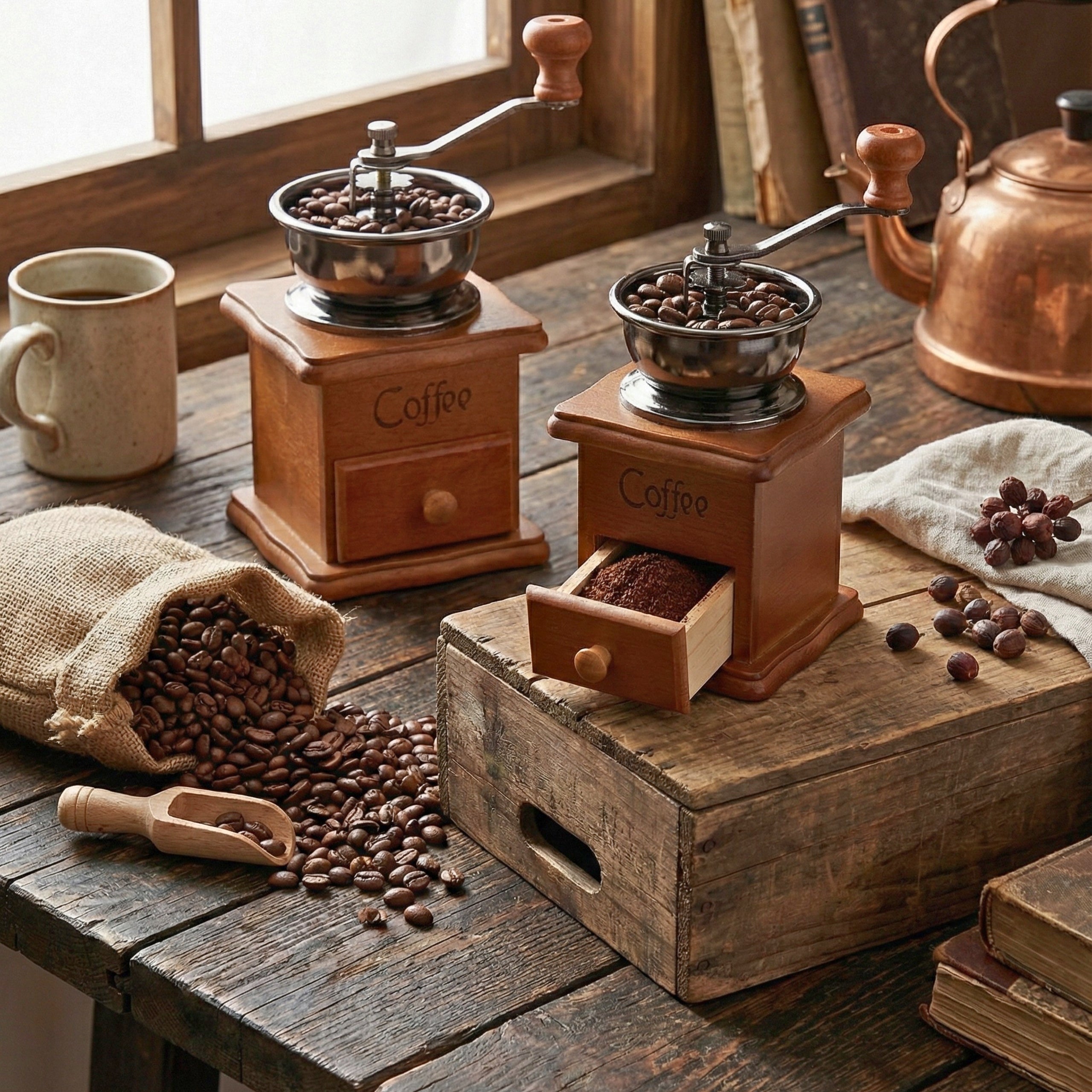 PEPPER COFFEE GRINDER WOODEN HANDHELD TRADITIONAL RETRO MORTAR Packaging status original
