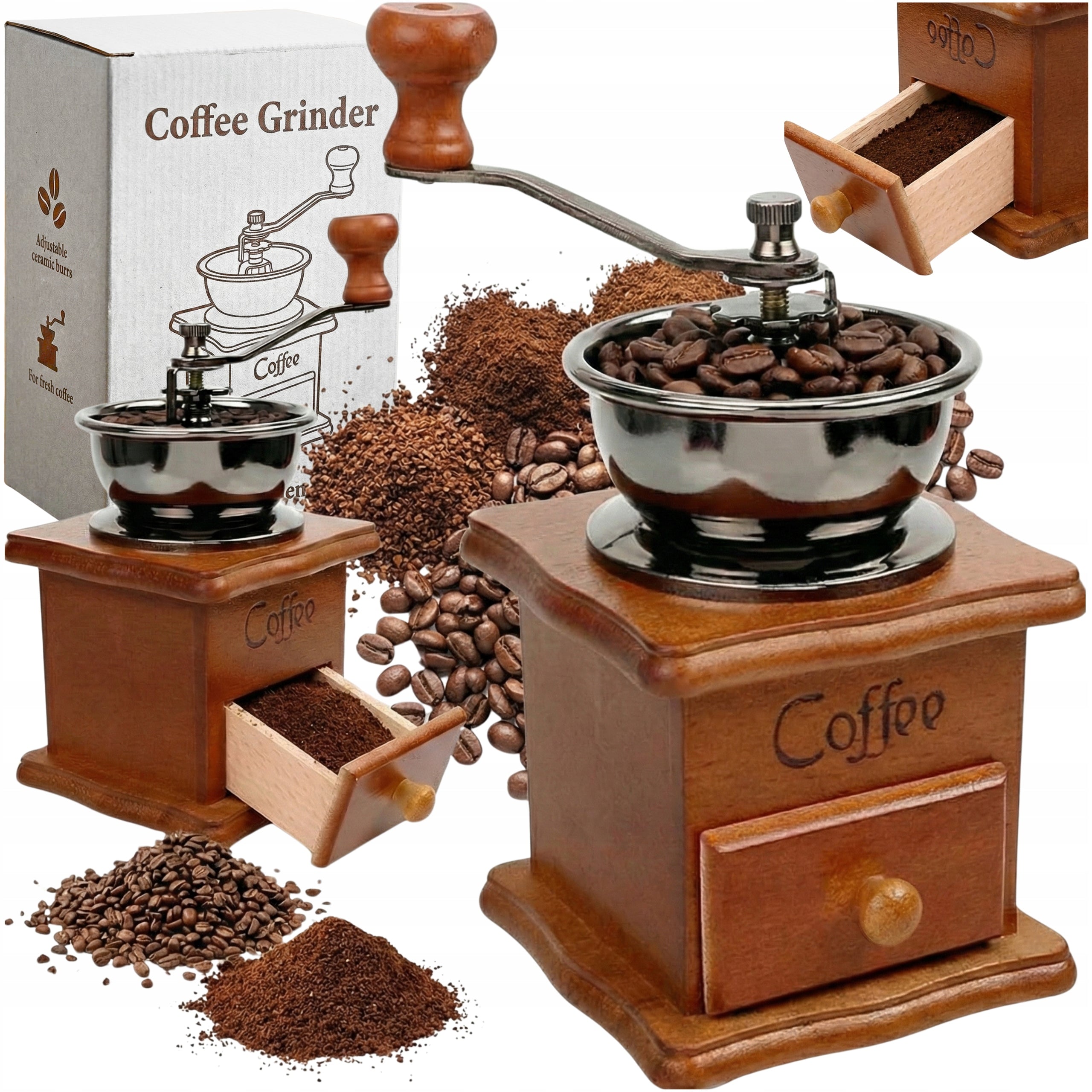 PEPPER COFFEE GRINDER WOODEN HANDHELD TRADITIONAL RETRO MORTAR